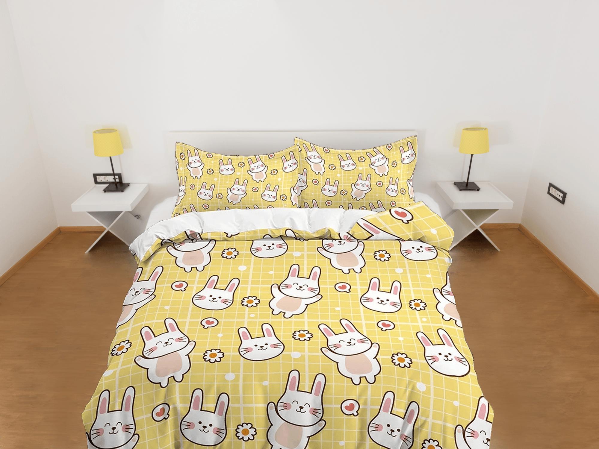 daintyduvet Cute Bunny Yellow Toddler Bedding, Unique Duvet Cover for Nursery Kids, Crib Bedding & Pillowcase, Baby Zipper Bedding, King Queen Full Twin