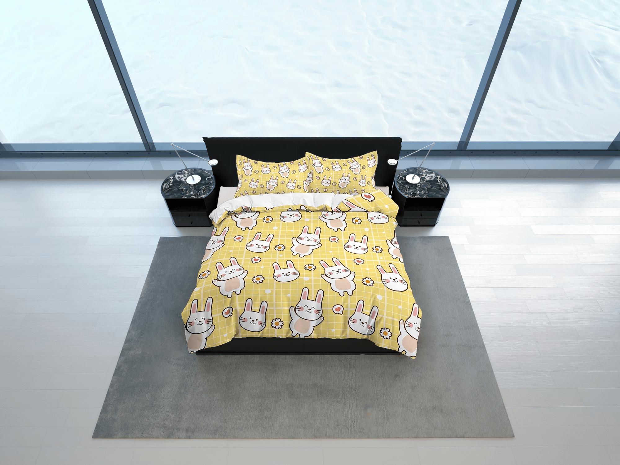 daintyduvet Cute Bunny Yellow Toddler Bedding, Unique Duvet Cover for Nursery Kids, Crib Bedding & Pillowcase, Baby Zipper Bedding, King Queen Full Twin