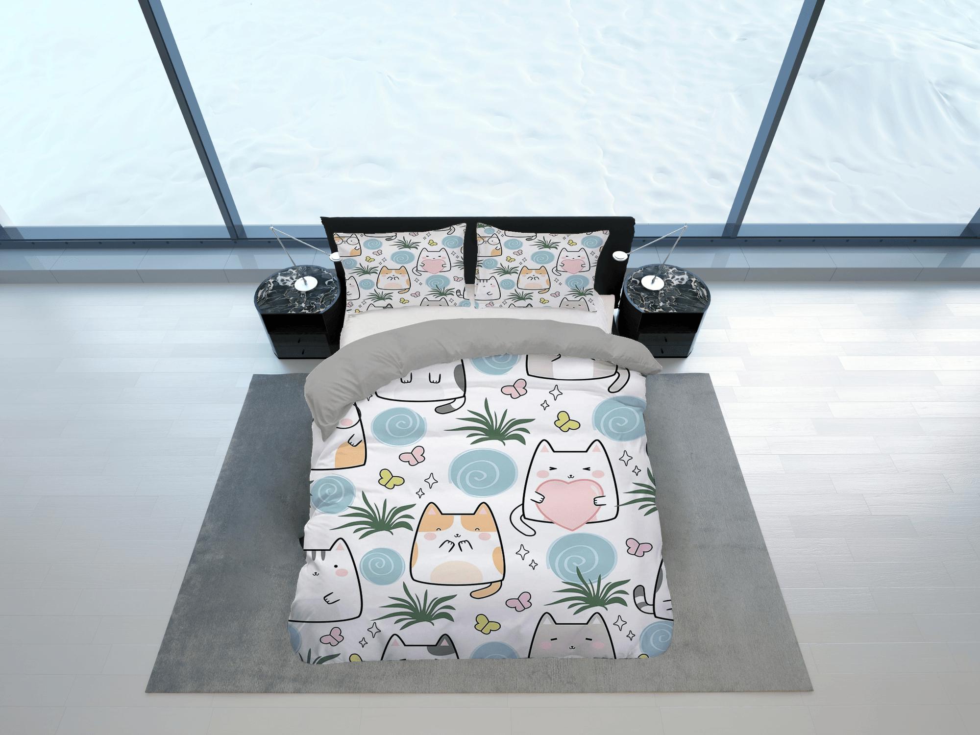 daintyduvet Cute cat bedding, toddler bedding, kids duvet cover set, gift for cat lovers, baby bedding, baby shower gift, kawaii funny cats