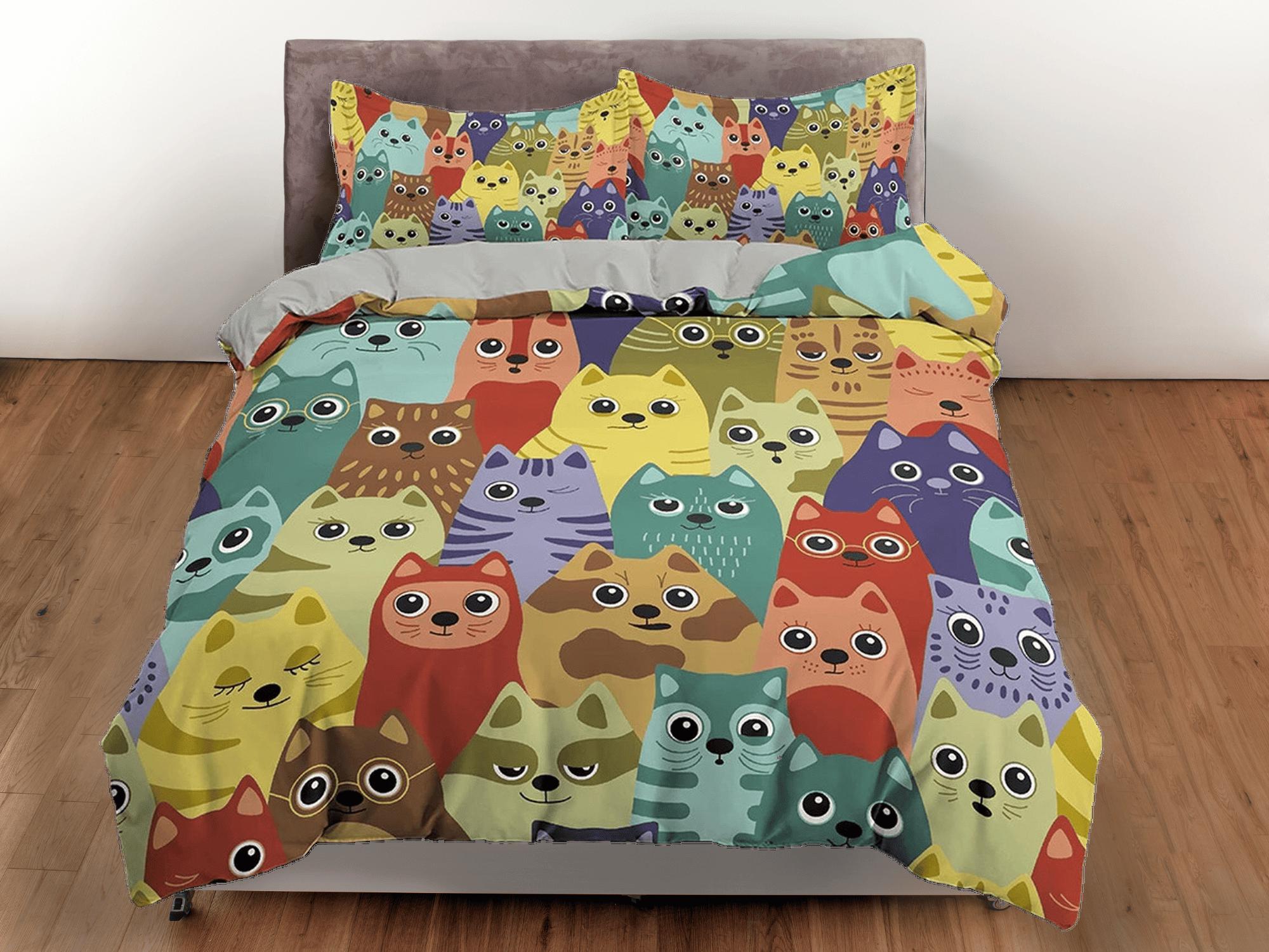 daintyduvet Cute colorful cats toddler bedding, unique duvet cover for nursery kids, crib bedding pillowcase, baby zipper bedding, king queen full twin