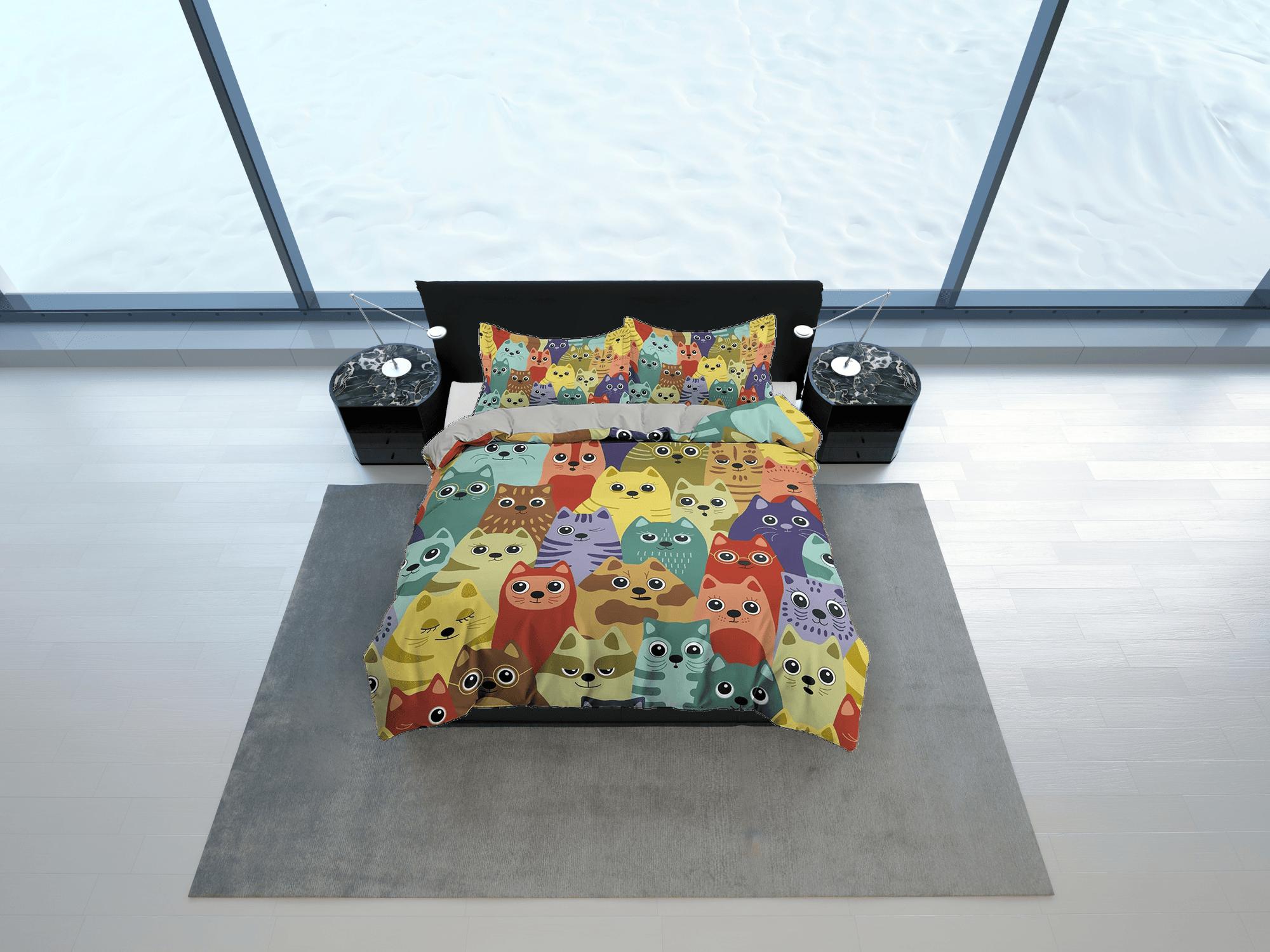 daintyduvet Cute colorful cats toddler bedding, unique duvet cover for nursery kids, crib bedding pillowcase, baby zipper bedding, king queen full twin