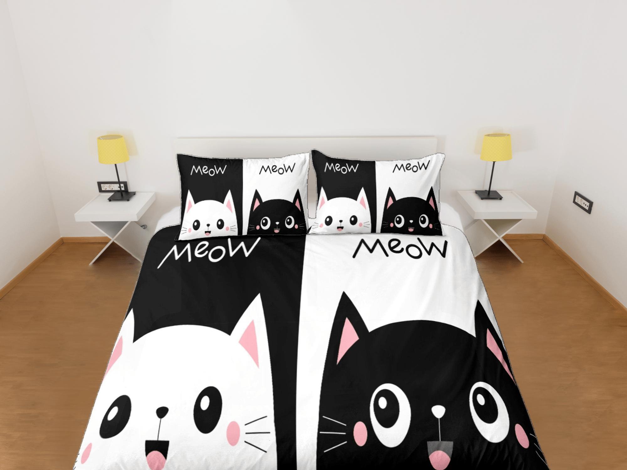 daintyduvet Cute couple cat bedding black and white, toddler bedding, kids duvet cover set, gift for cat lovers, baby bedding, baby shower gift