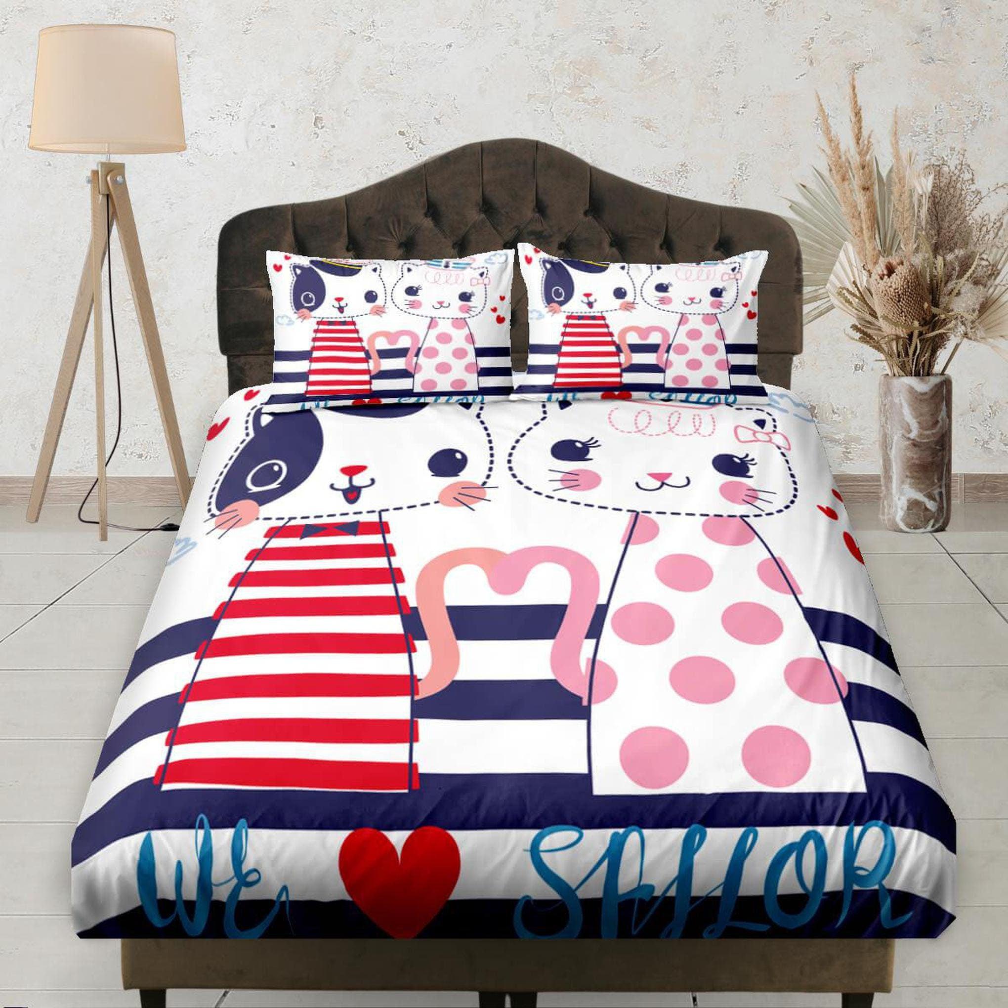 daintyduvet Cute Couple Cat Colorful Fitted Sheet Deep Pocket, Aesthetic Bedding Set Full, Elastic Bedsheet, Dorm Bedding, Crib Sheet, Cat Lover Gift