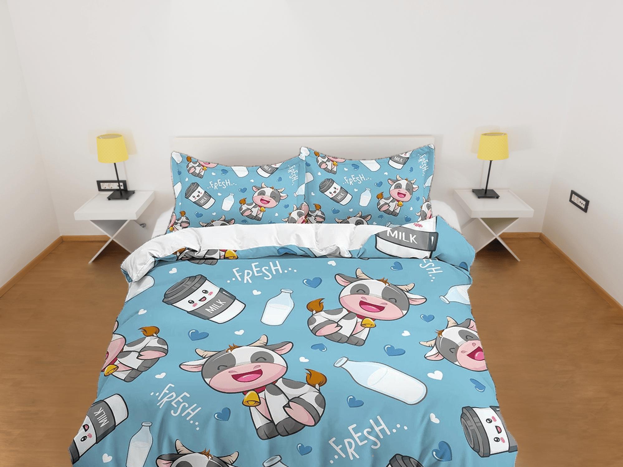 daintyduvet Cute Cow Blue Bedding, Duvet Cover Set & Pillowcase, Zipper Bedding, Dorm Bedding, Teens Adult Duvet King Queen Full Twin Single