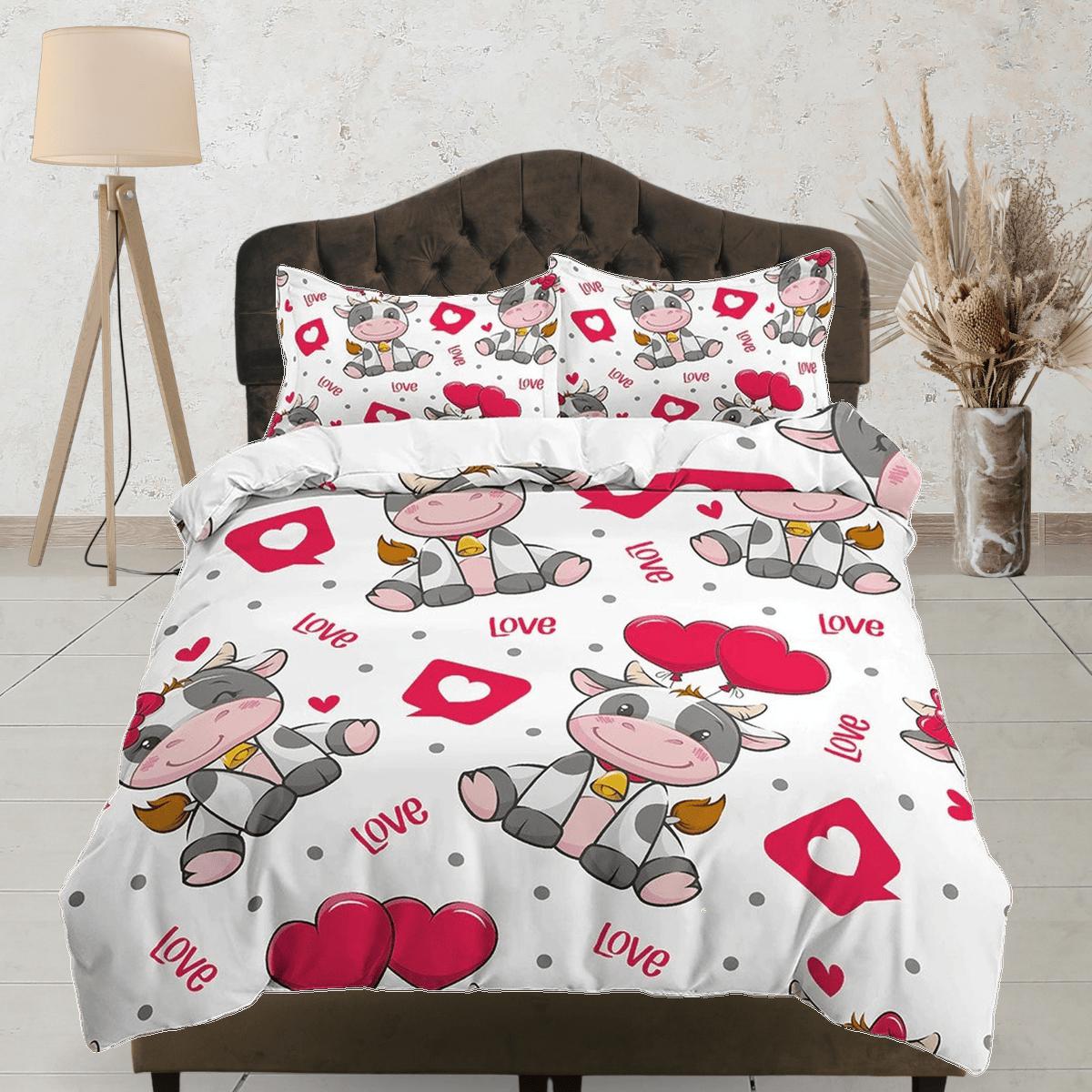 daintyduvet Cute Cow in Love Colorful Bedding, Duvet Cover Set & Pillowcase, Zipper Bedding, Dorm Bedding, Teens Adult Duvet King Queen Full Twin Single