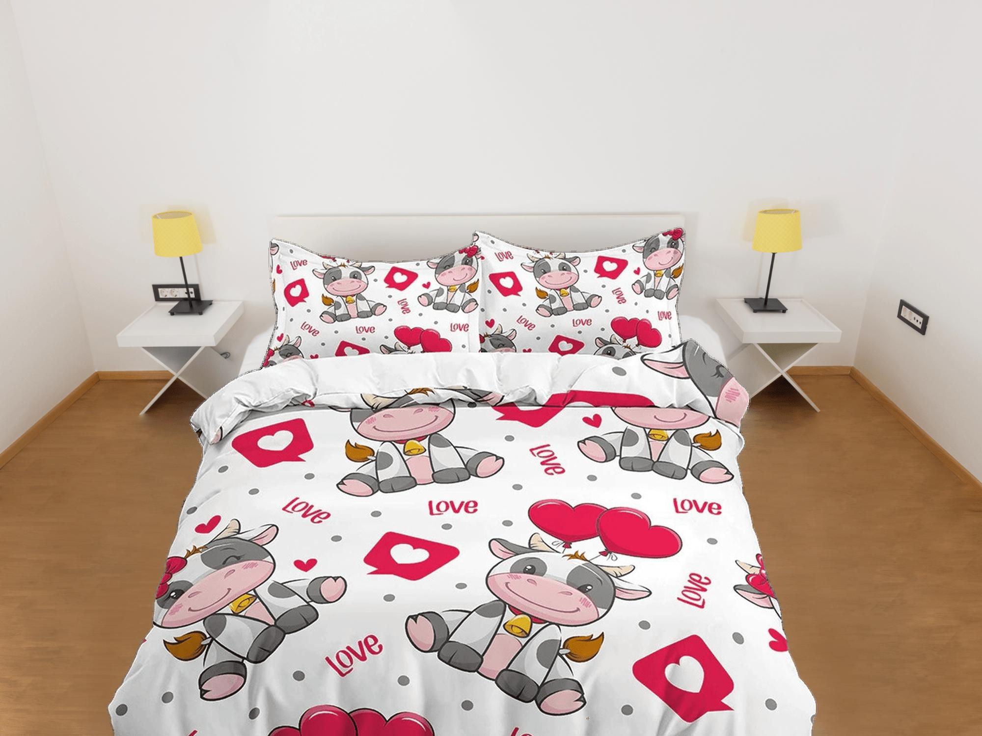 daintyduvet Cute Cow in Love Colorful Bedding, Duvet Cover Set & Pillowcase, Zipper Bedding, Dorm Bedding, Teens Adult Duvet King Queen Full Twin Single