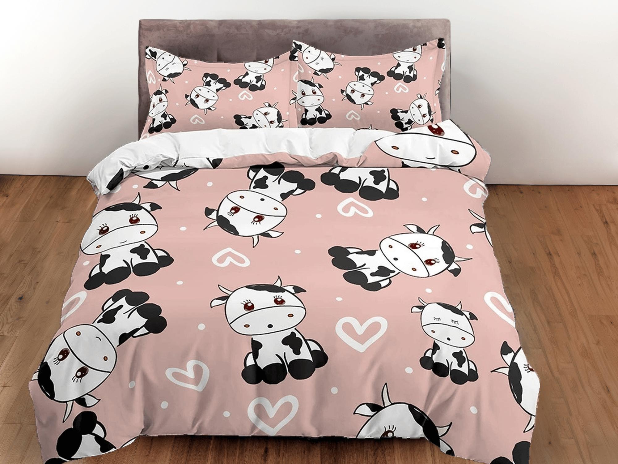 daintyduvet Cute Cow Peach Colored Toddler Bedding, Unique Duvet Cover for Kids, Crib Bedding with Pillowcase, Baby Zipper Bedding, King Queen Full Twin