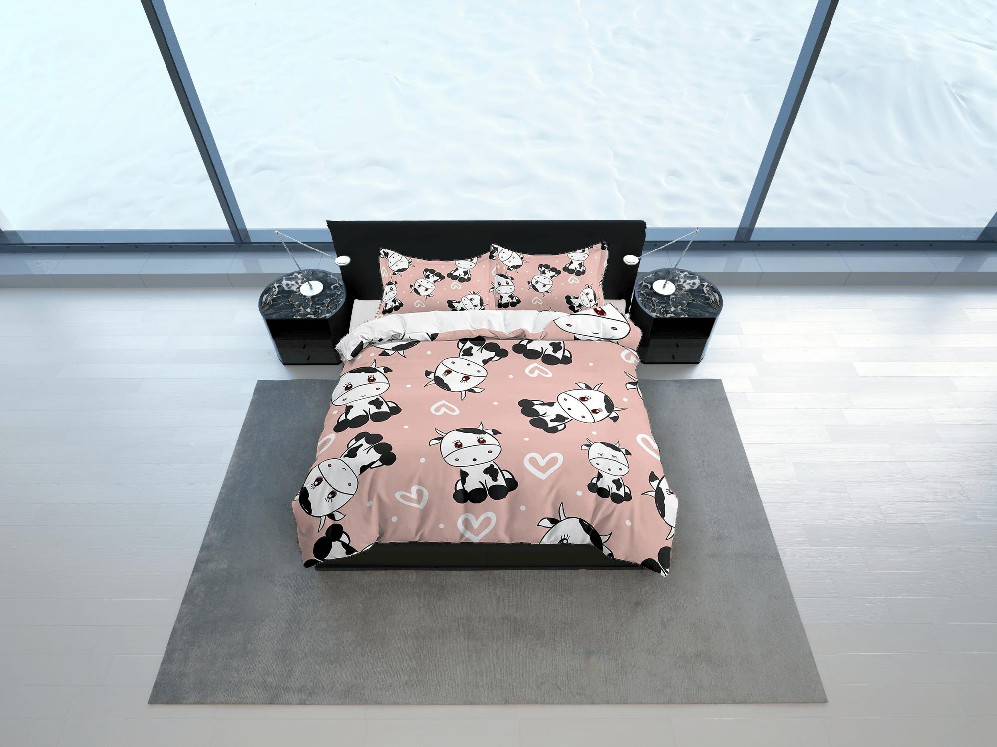 daintyduvet Cute Cow Peach Colored Toddler Bedding, Unique Duvet Cover for Kids, Crib Bedding with Pillowcase, Baby Zipper Bedding, King Queen Full Twin