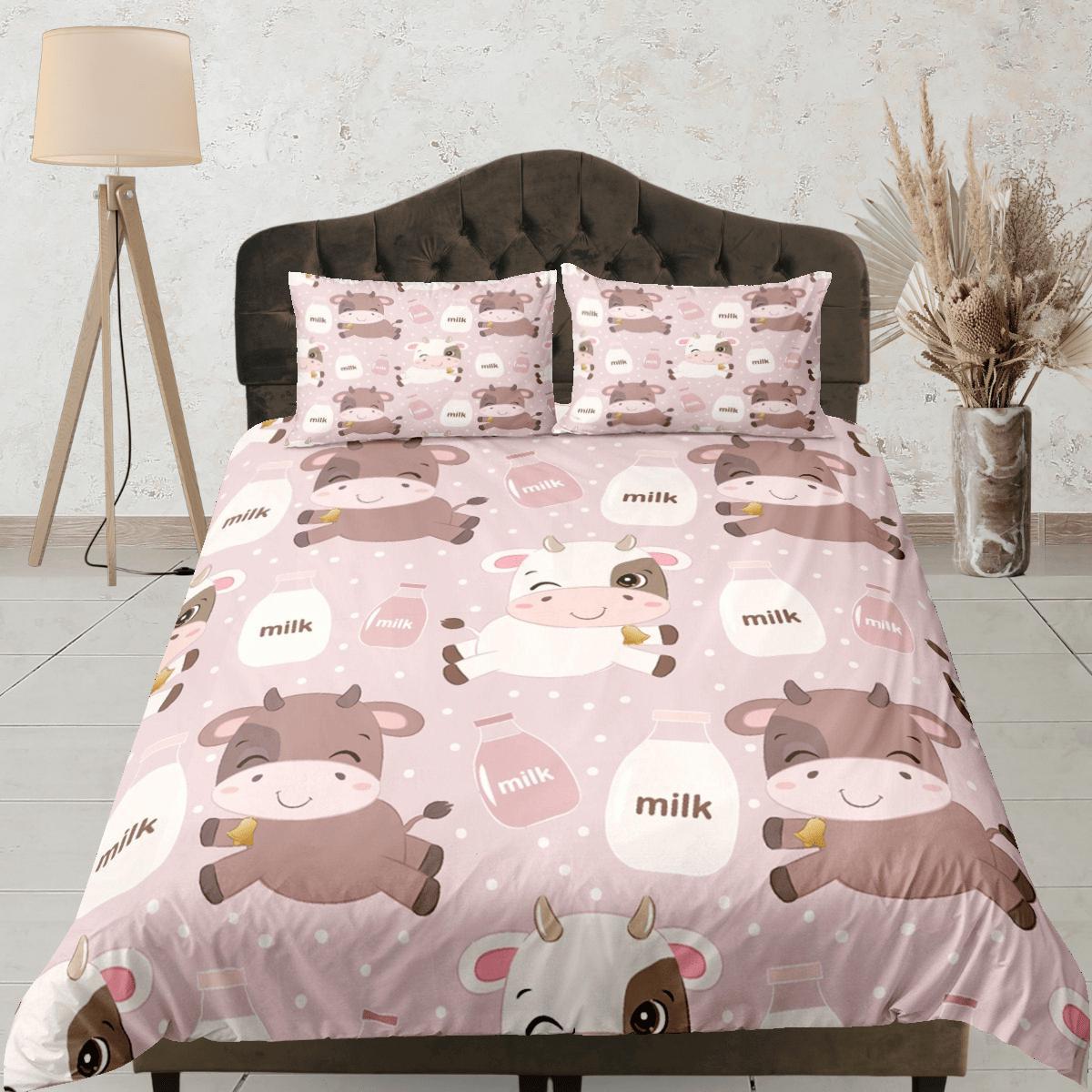 daintyduvet Cute Cow Pink Duvet Cover Set Colorful Bedspread, Kids Full Bedding Set with Pillowcase, King Duvet Cover Queen Comforter Cover