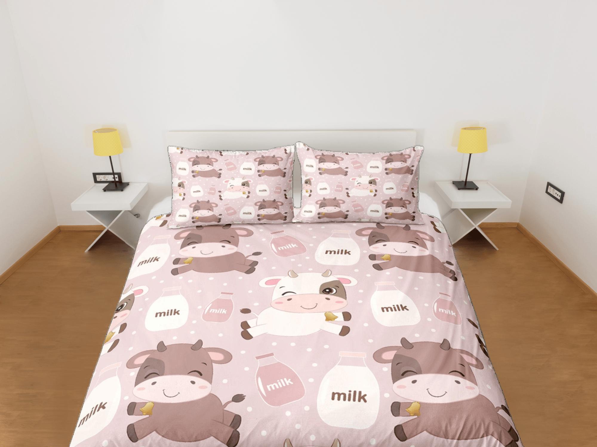daintyduvet Cute Cow Pink Duvet Cover Set Colorful Bedspread, Kids Full Bedding Set with Pillowcase, King Duvet Cover Queen Comforter Cover