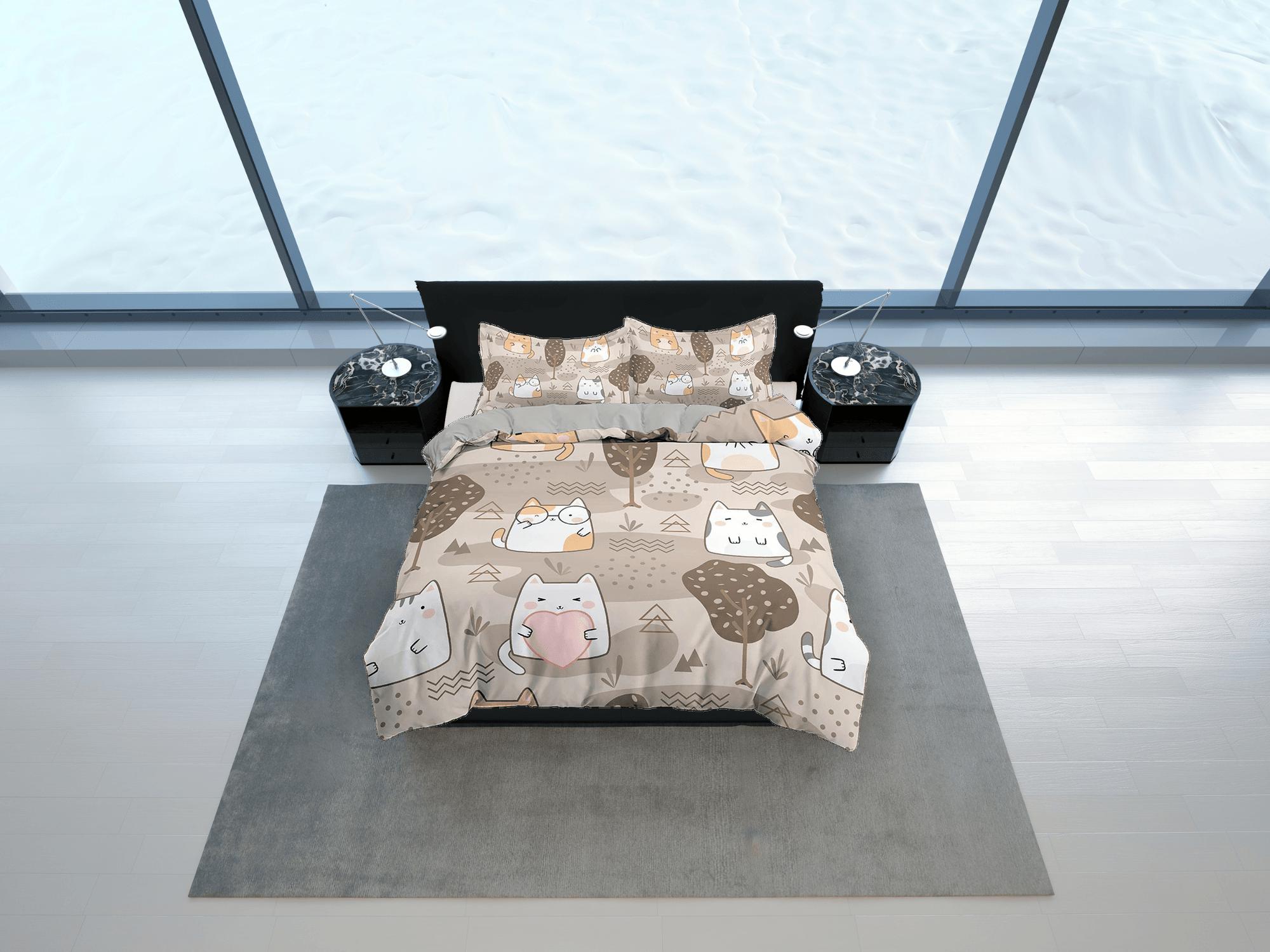 daintyduvet Cute fatty cats in brown bedding, unique duvet cover for nursery kids, crib bedding, baby zipper bedding, king queen full twin