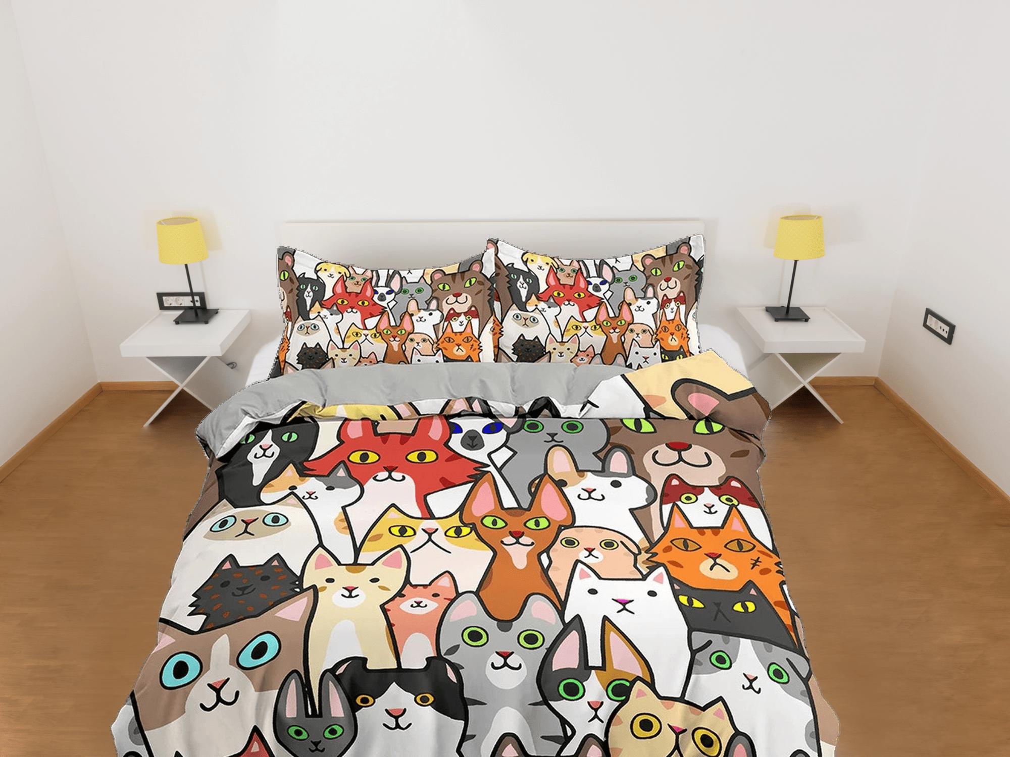 daintyduvet Cute Funny Cats Kids Duvet Cover Set, Toddler Bedding, Kids Bedroom, Bedding for Cat Lovers Gift, Duvet King Queen Full Twin Single