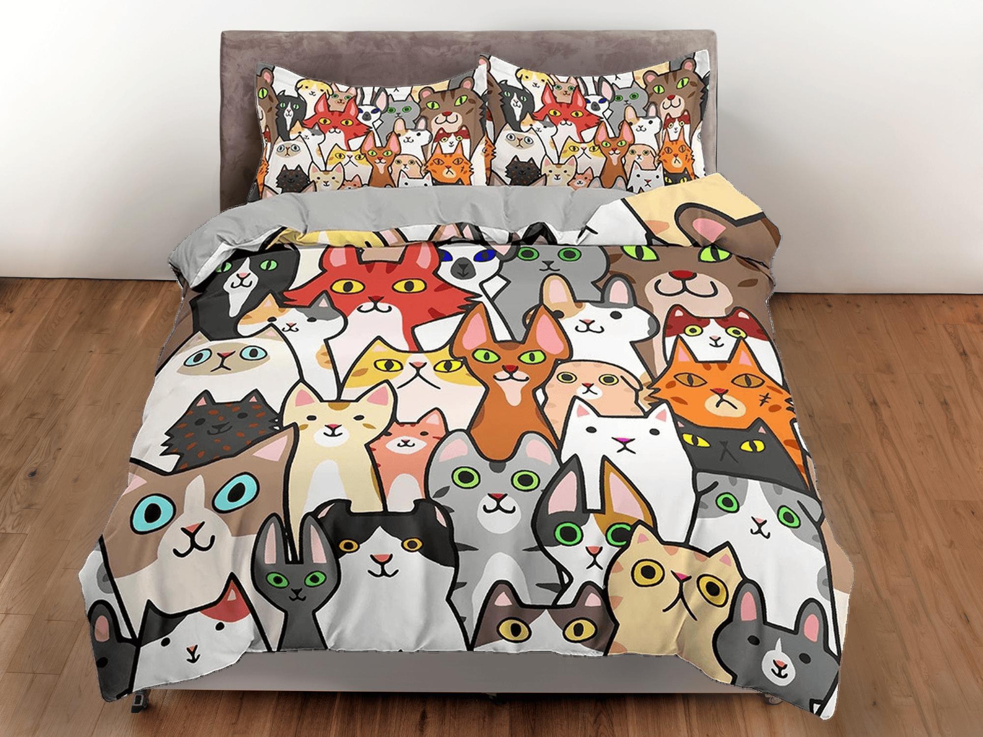 daintyduvet Cute Funny Cats Kids Duvet Cover Set, Toddler Bedding, Kids Bedroom, Bedding for Cat Lovers Gift, Duvet King Queen Full Twin Single