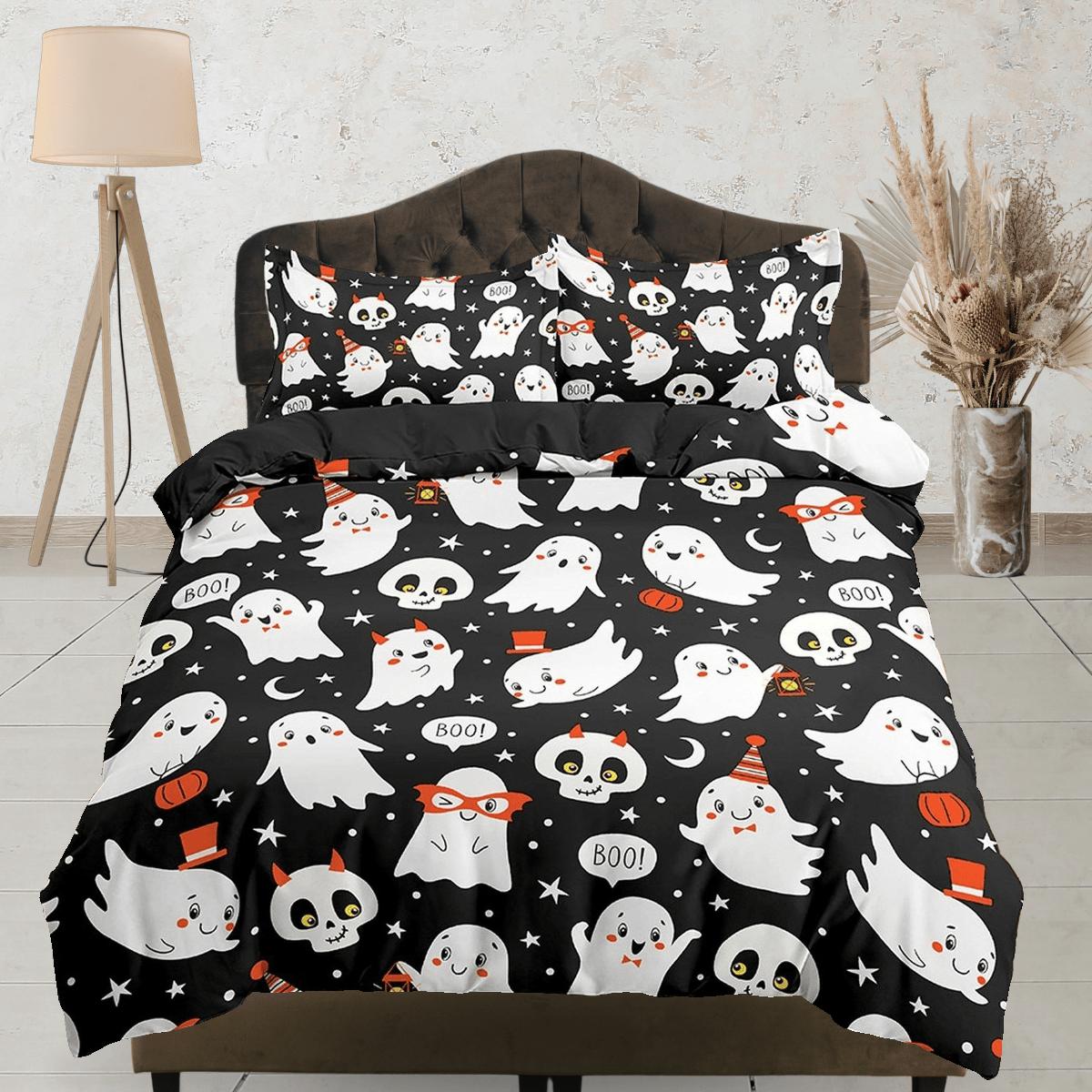 daintyduvet Cute ghost and skulls halloween bedding & pillowcase, black duvet cover, dorm bedding, goth bedding, halloween gift, toddler bedding