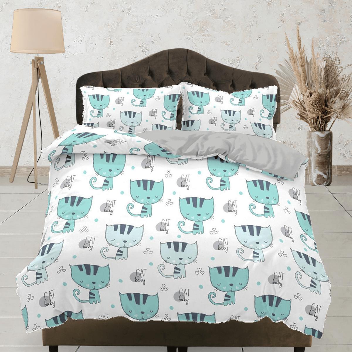 daintyduvet Cute green cat bedding, toddler bedding, kids duvet cover set, gift for cat lovers, baby bedding, baby shower giftv