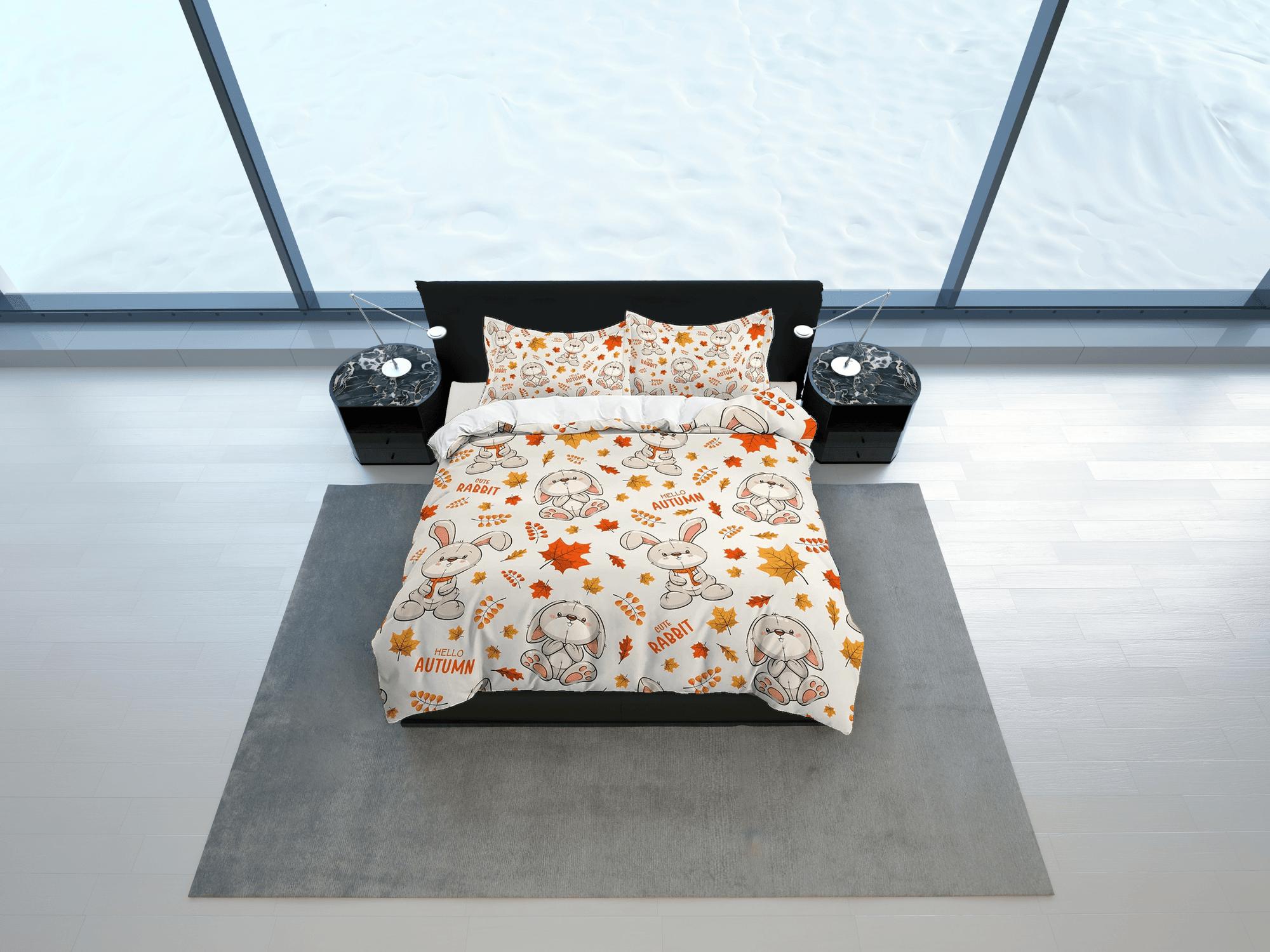 daintyduvet Cute Grey Bunny Hello Autumn Toddler Bedding, Unique Duvet Cover for Nursery Kids, Crib Bedding, Baby Zipper Bedding, King Queen Full Twin