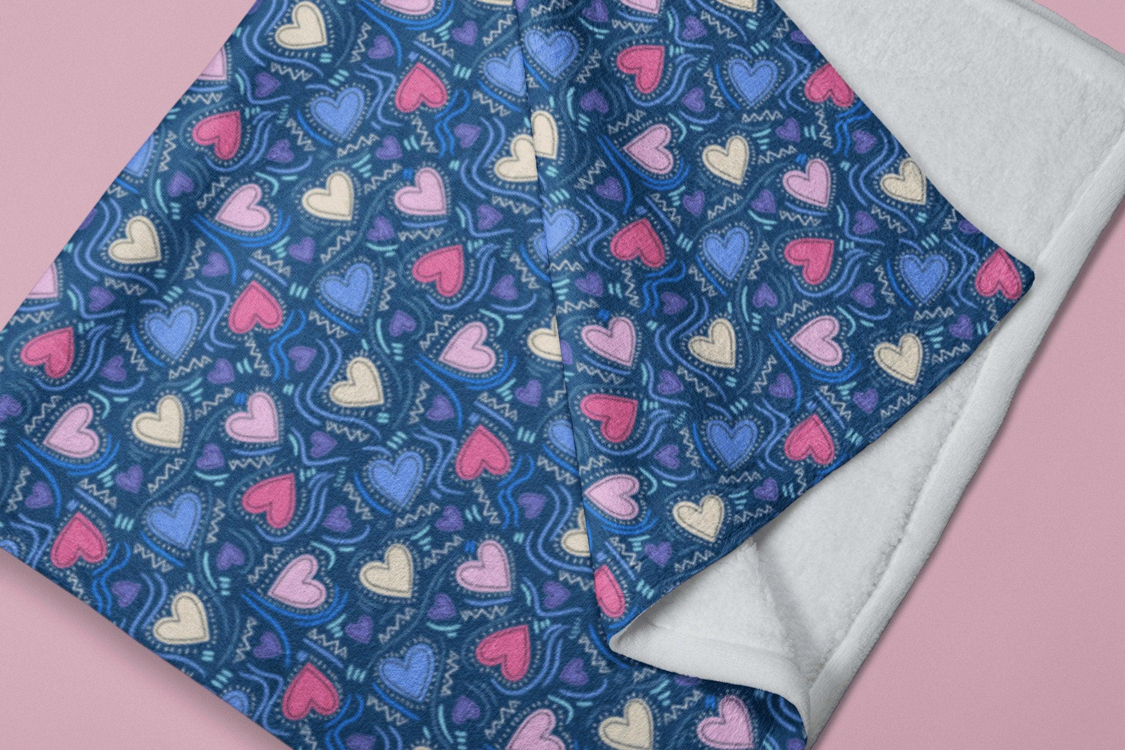daintyduvet Cute Hearts Pattern Blue Denim Color Soft Fluffy Velvet Flannel Fleece Throw Blanket