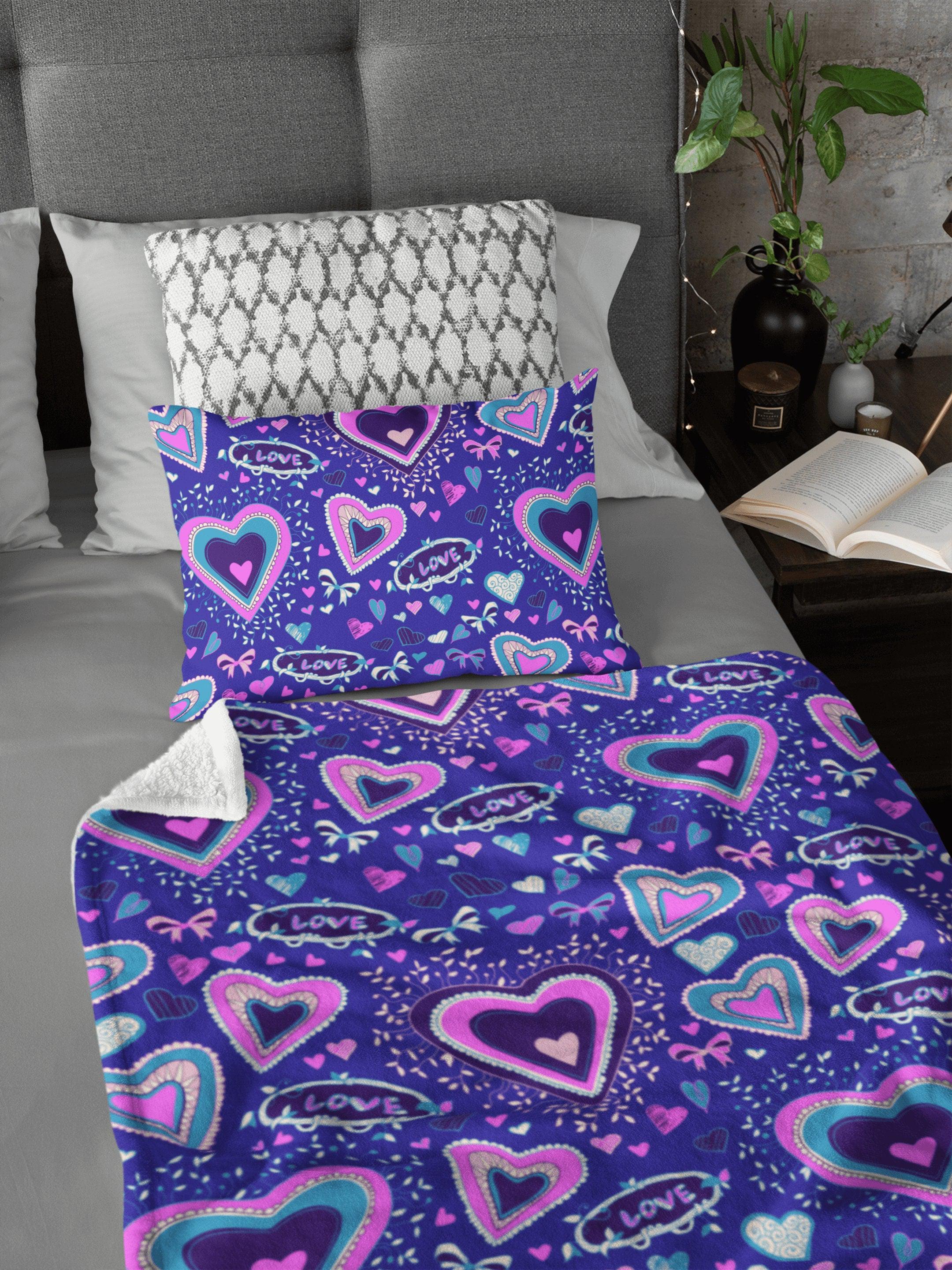 daintyduvet Cute Hearts Pattern Pink Purple Soft Fluffy Velvet Flannel Fleece Throw Blanket