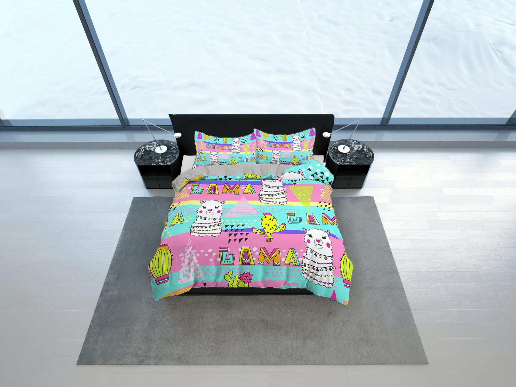 daintyduvet Cute Llama Colorful Neon Bedding, Duvet Cover Set & Pillowcase, Zipper Bedding, Dorm Bedding, Teens Adult Duvet King Queen Full Twin Single