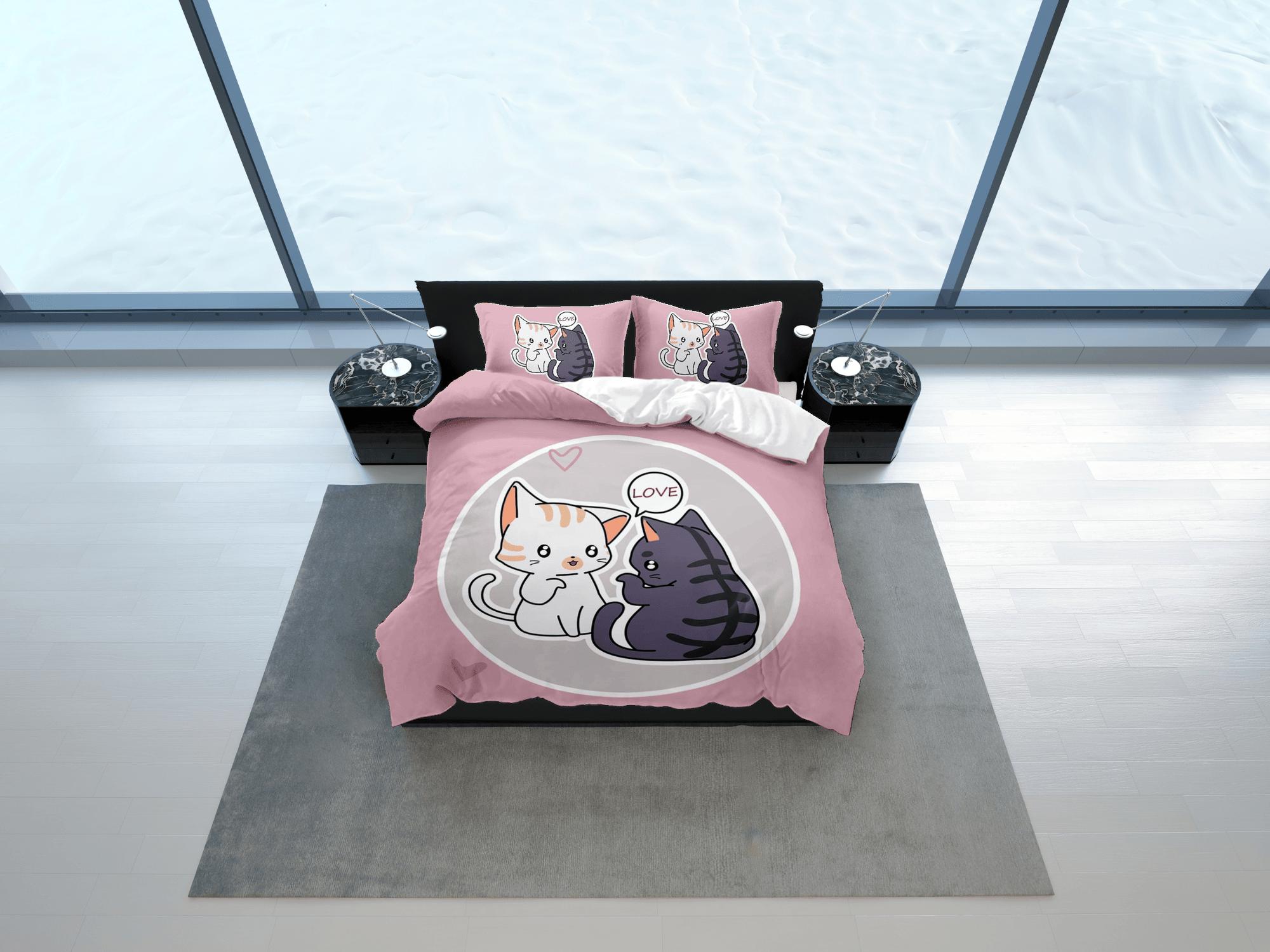 daintyduvet Cute love cat bedding, toddler bedding, kids duvet cover set, gift for cat lovers, baby bedding, baby shower gift, pink bedding