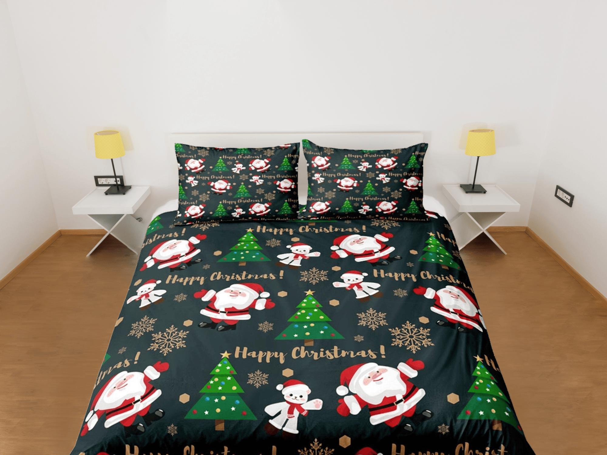 daintyduvet Cute Merry Christmas Santa Claus Polar bear Christmas bedding, pillowcase holiday gift duvet cover, toddler bedding baby Christmas farmhouse