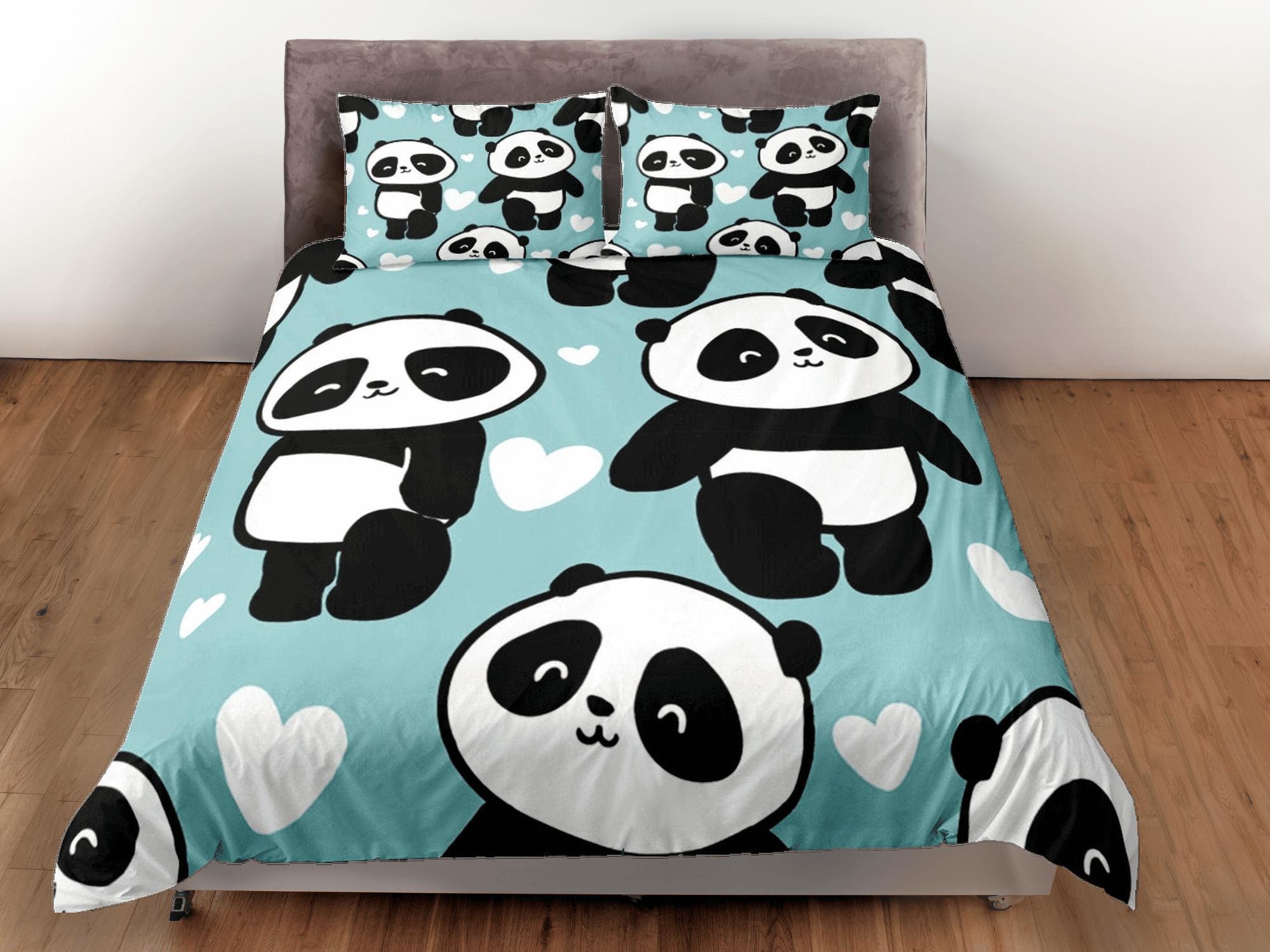 daintyduvet Cute Panda Duvet Cover Set Kids Bedroom, Green Bedding with Pillowcase