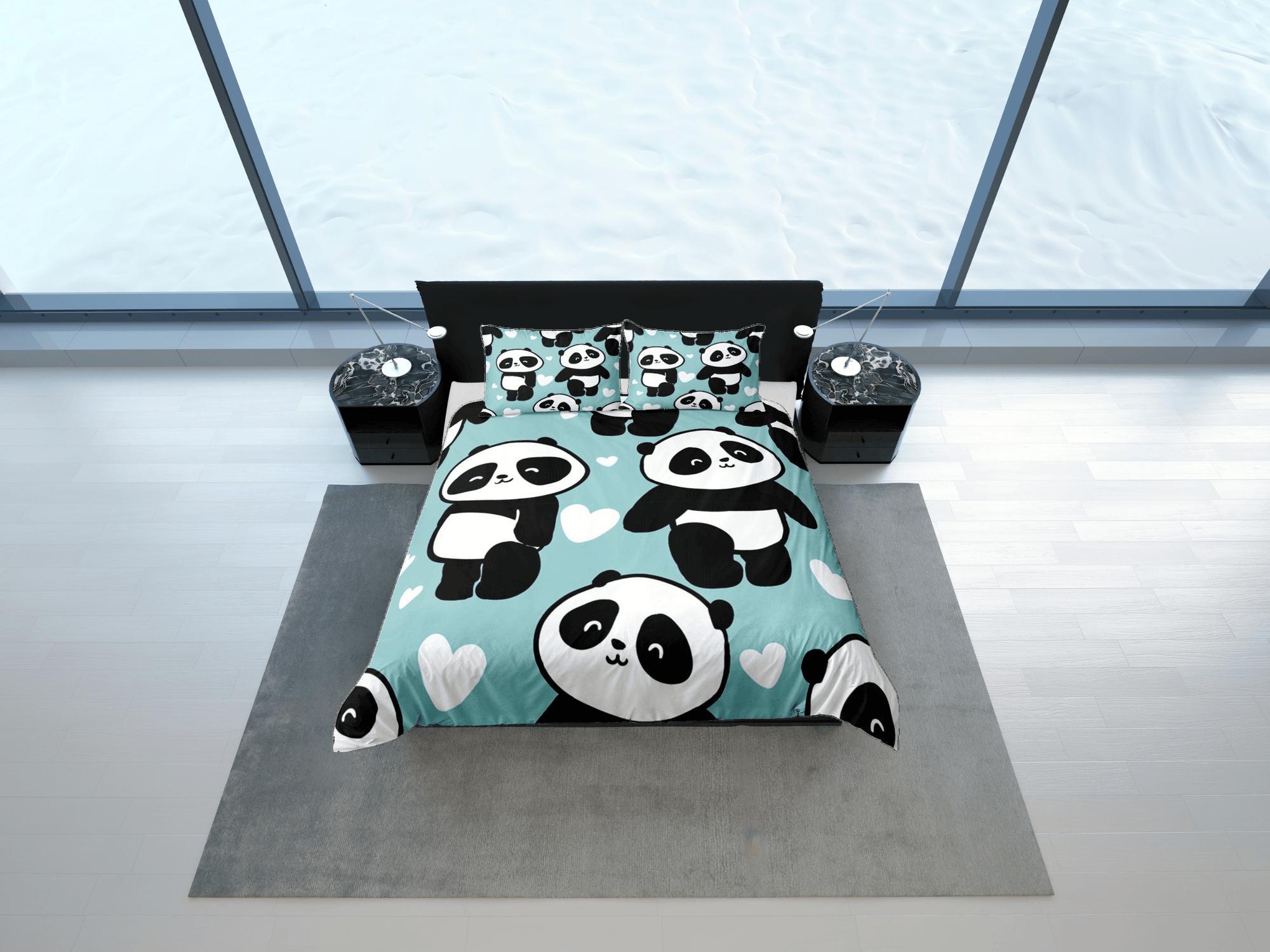 daintyduvet Cute Panda Duvet Cover Set Kids Bedroom, Green Bedding with Pillowcase