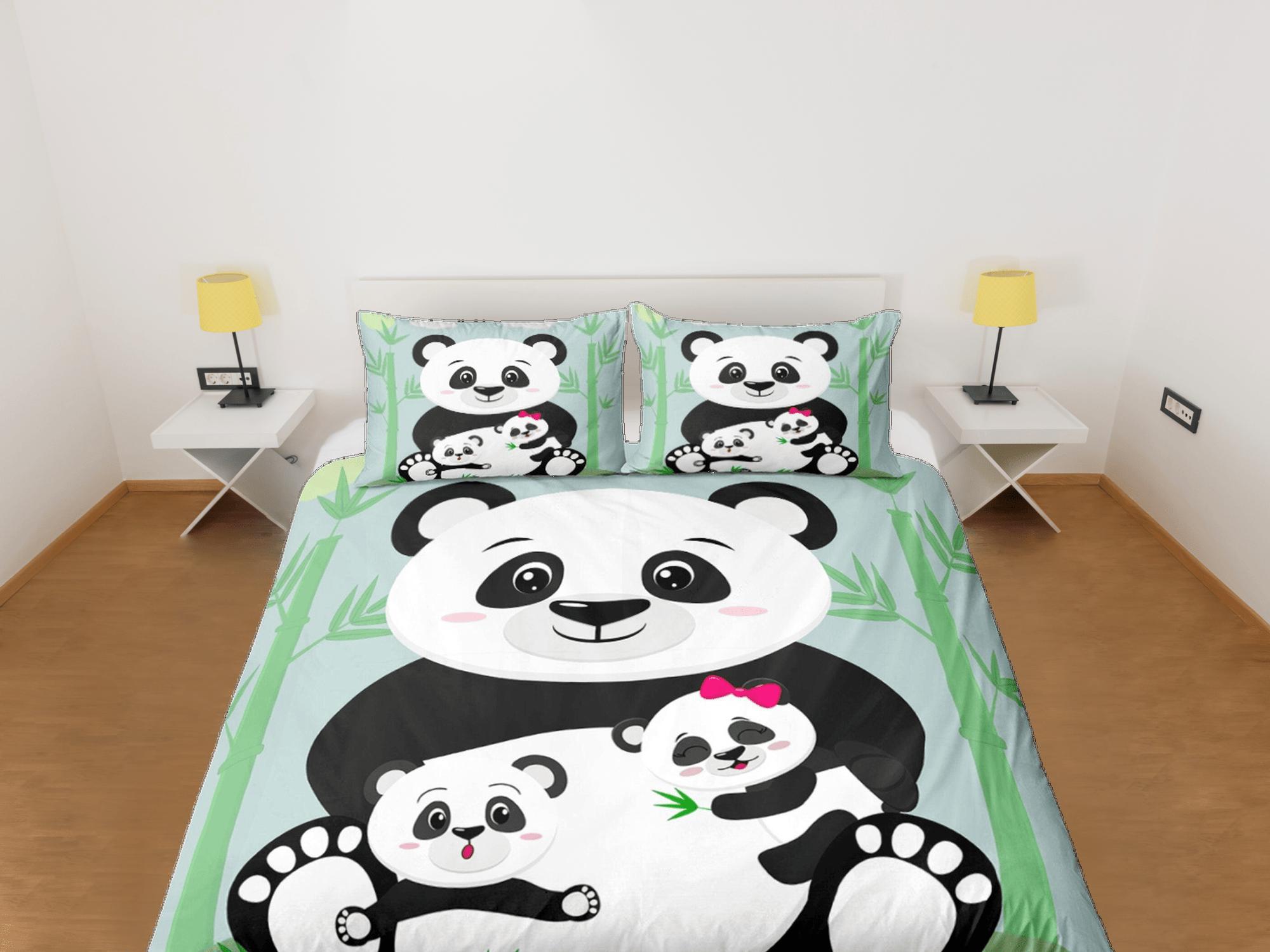 daintyduvet Cute Panda Family Duvet Cover Set Colorful Bedspread, Kids Bedding with Pillowcase