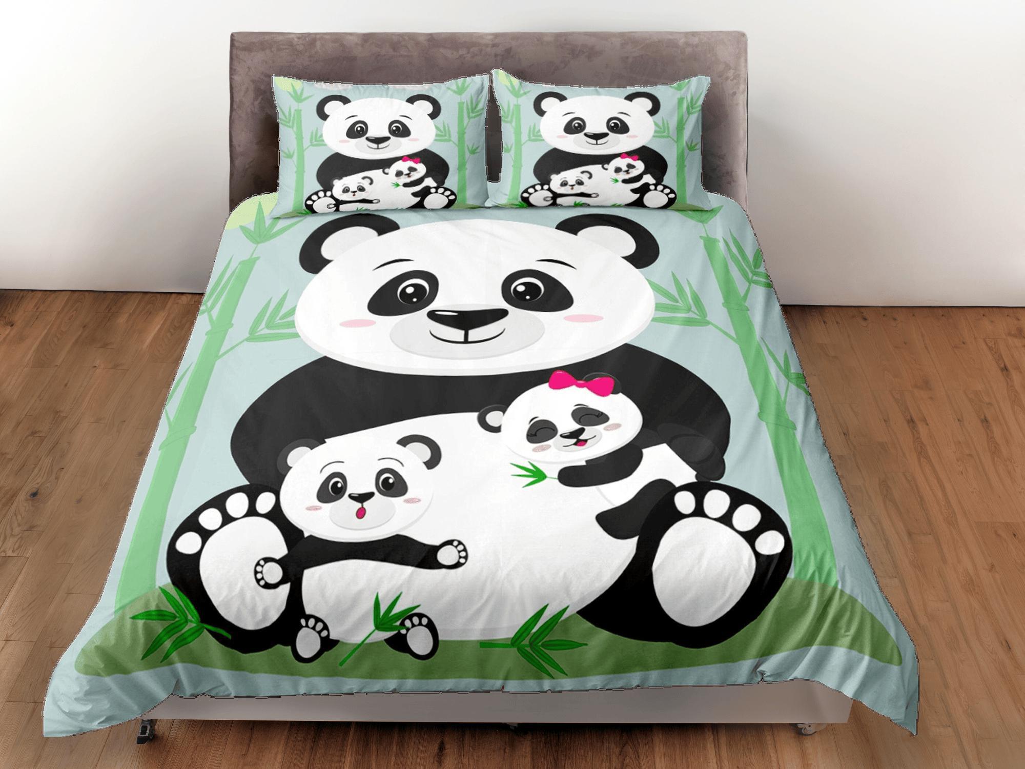 daintyduvet Cute Panda Family Duvet Cover Set Colorful Bedspread, Kids Bedding with Pillowcase