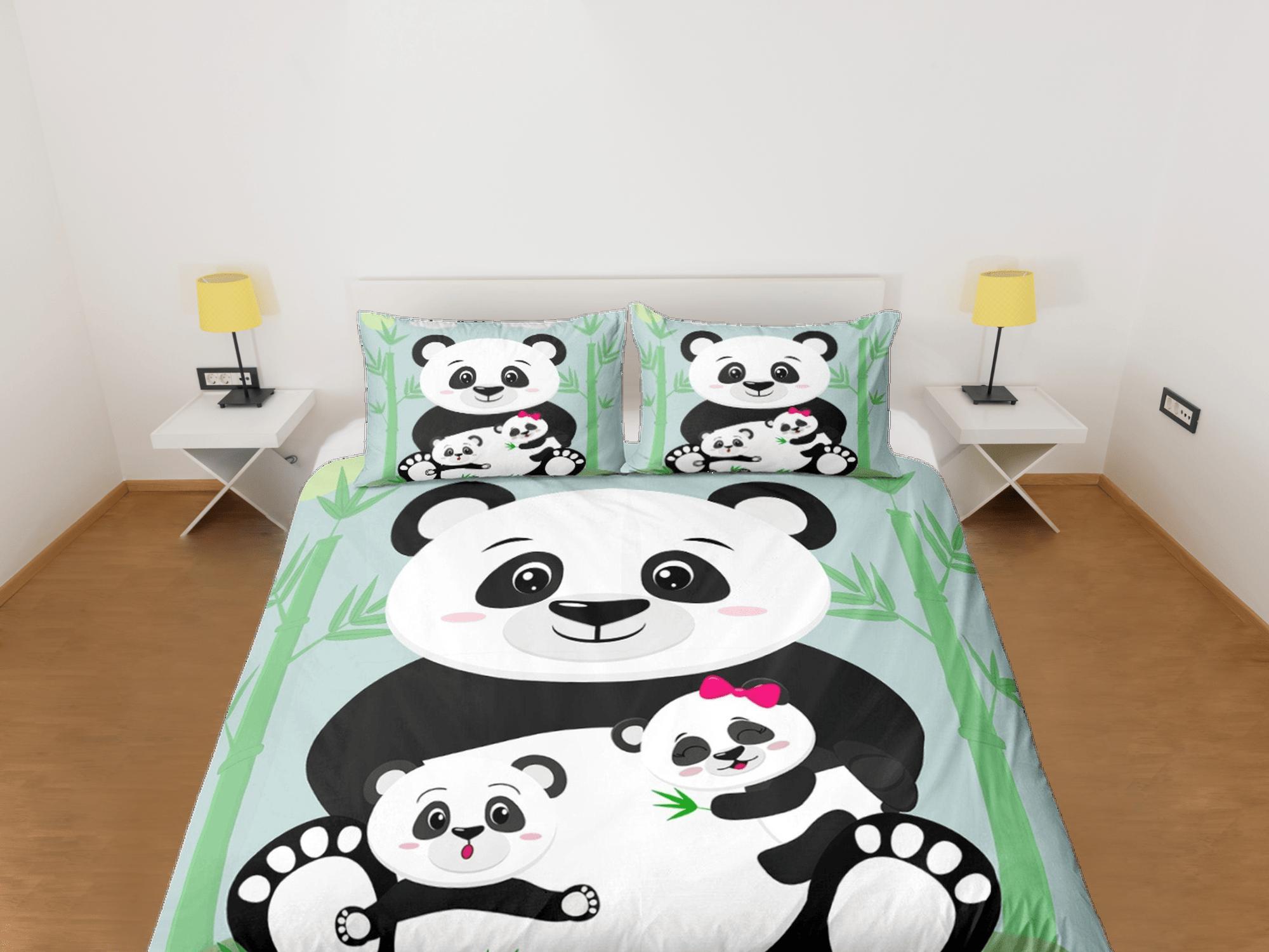 daintyduvet Cute Panda Family Green Duvet Cover Set Bedspread, Kids Bedding with Pillowcase