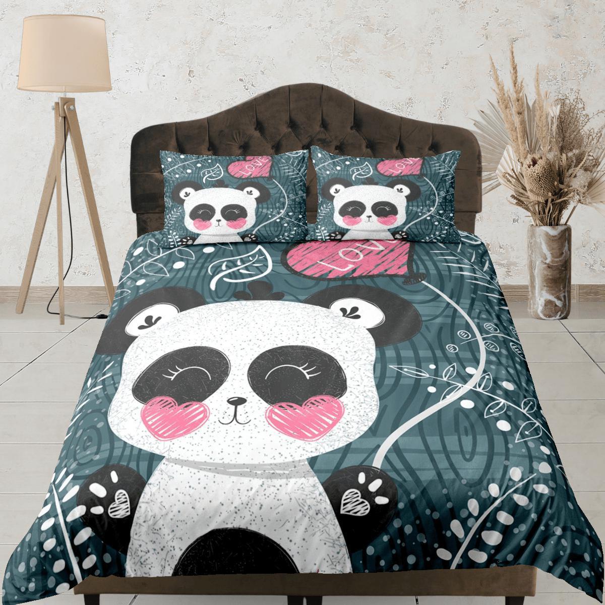 daintyduvet Cute Panda Green Duvet Cover Set Colorful Bedspread, Kids Bedding with Pillowcase