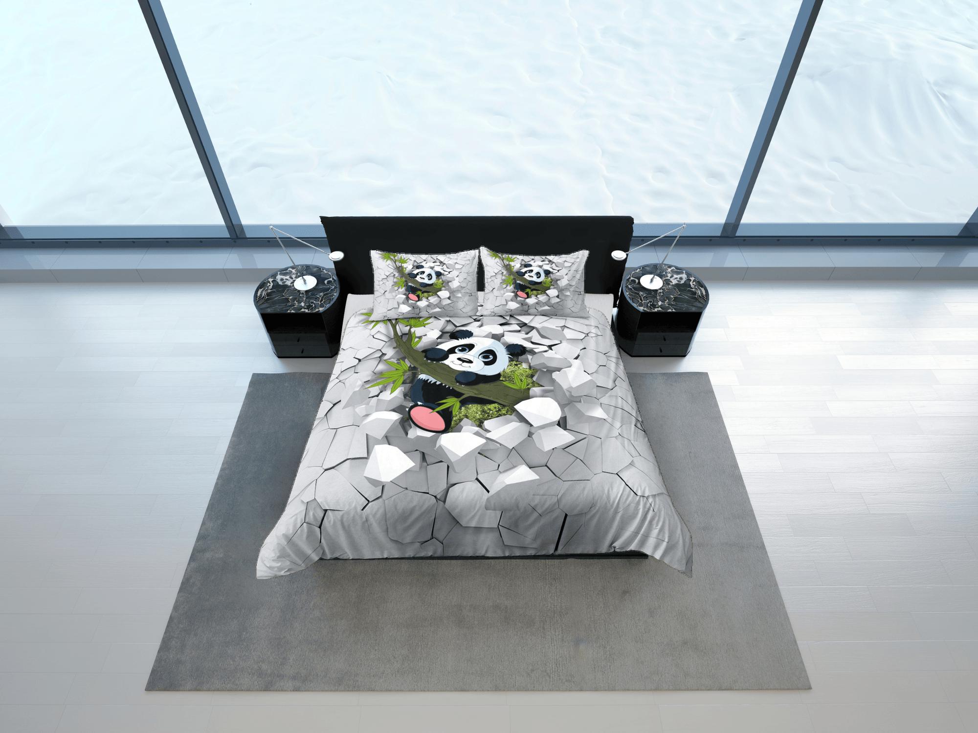 daintyduvet Cute Panda in Bamboo Duvet Cover Set Colorful Bedspread, Kids Full Bedding Set with Pillowcase, Comforter Cover Twin