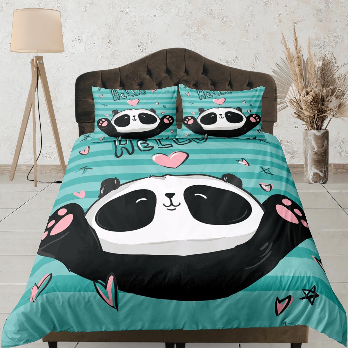 daintyduvet Cute Panda Lover Green Duvet Cover Set Colorful Bedspread, Kids Bedding Pillowcase