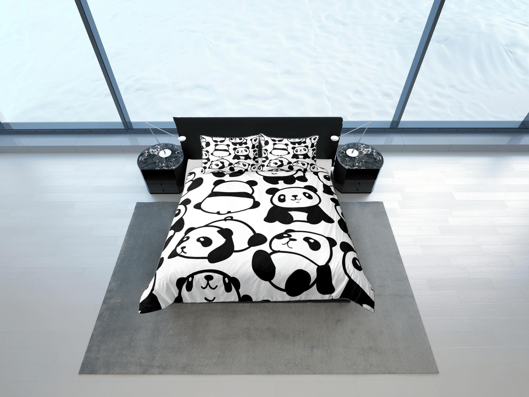 daintyduvet Cute Pandas Black & White Duvet Cover Set Colorful Bedspread, Kids Full Bedding Set with Pillowcase, King Queen Duvet Comforter Cover Twin
