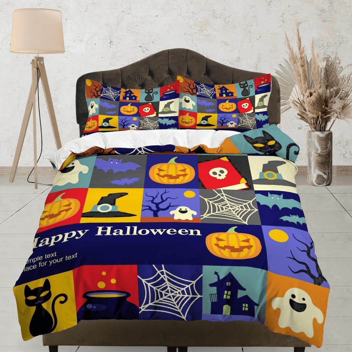 daintyduvet Cute patchwork halloween bedding & pillowcase, gothic duvet cover, dorm bedding, goth decor toddler bedding, halloween gift
