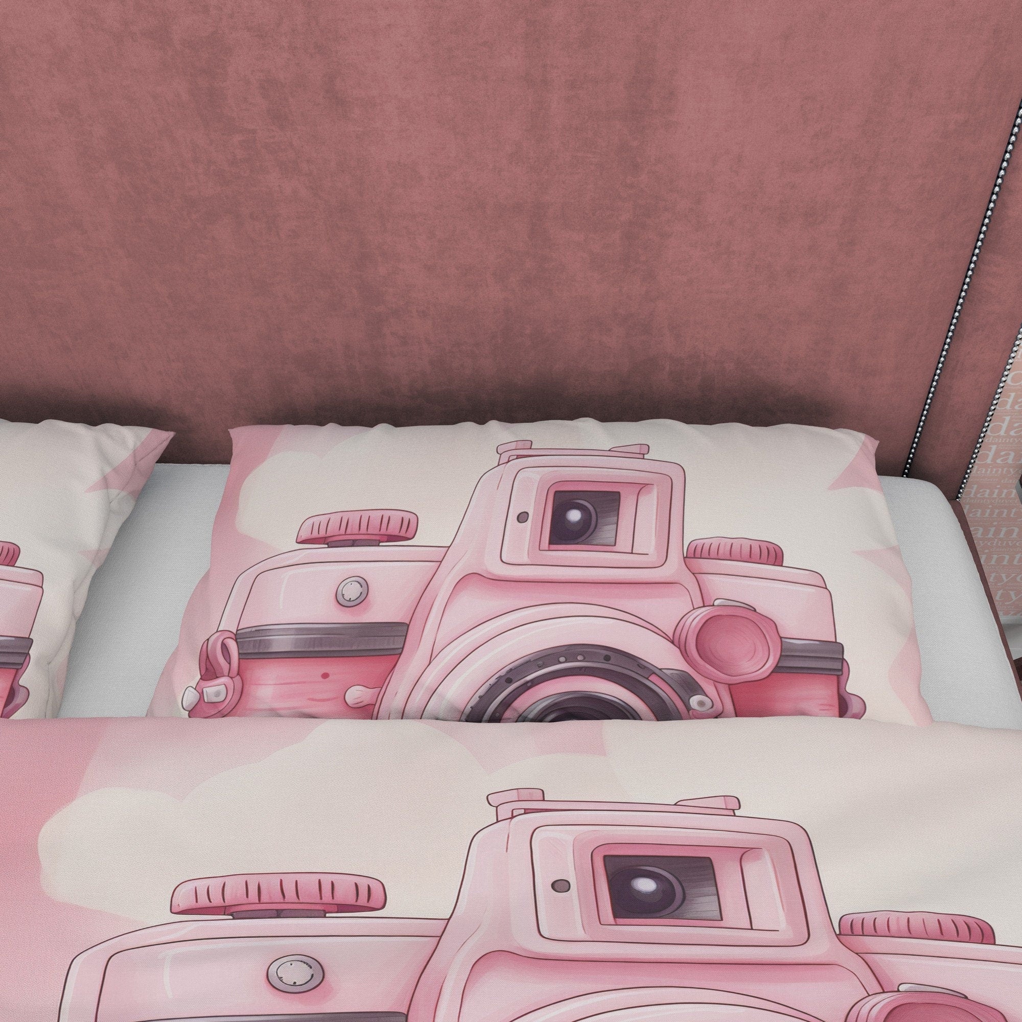 Cute Pink Camera Girl Bedroom Duvet Cover, Unique Girl Cute Quilt Cover, Girly Photo Lover Bedding, Female Photographer Blanket Cover