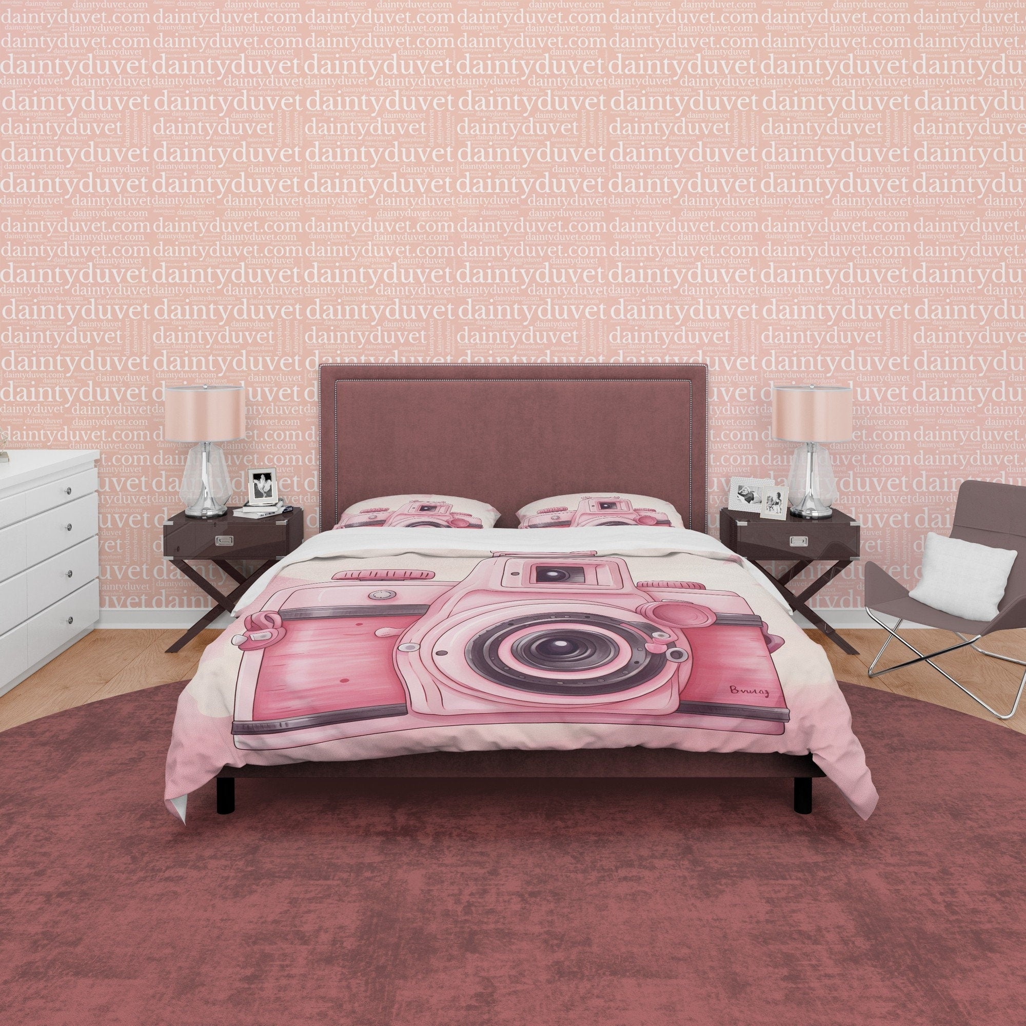 Cute Pink Camera Girl Bedroom Duvet Cover, Unique Girl Cute Quilt Cover, Girly Photo Lover Bedding, Female Photographer Blanket Cover