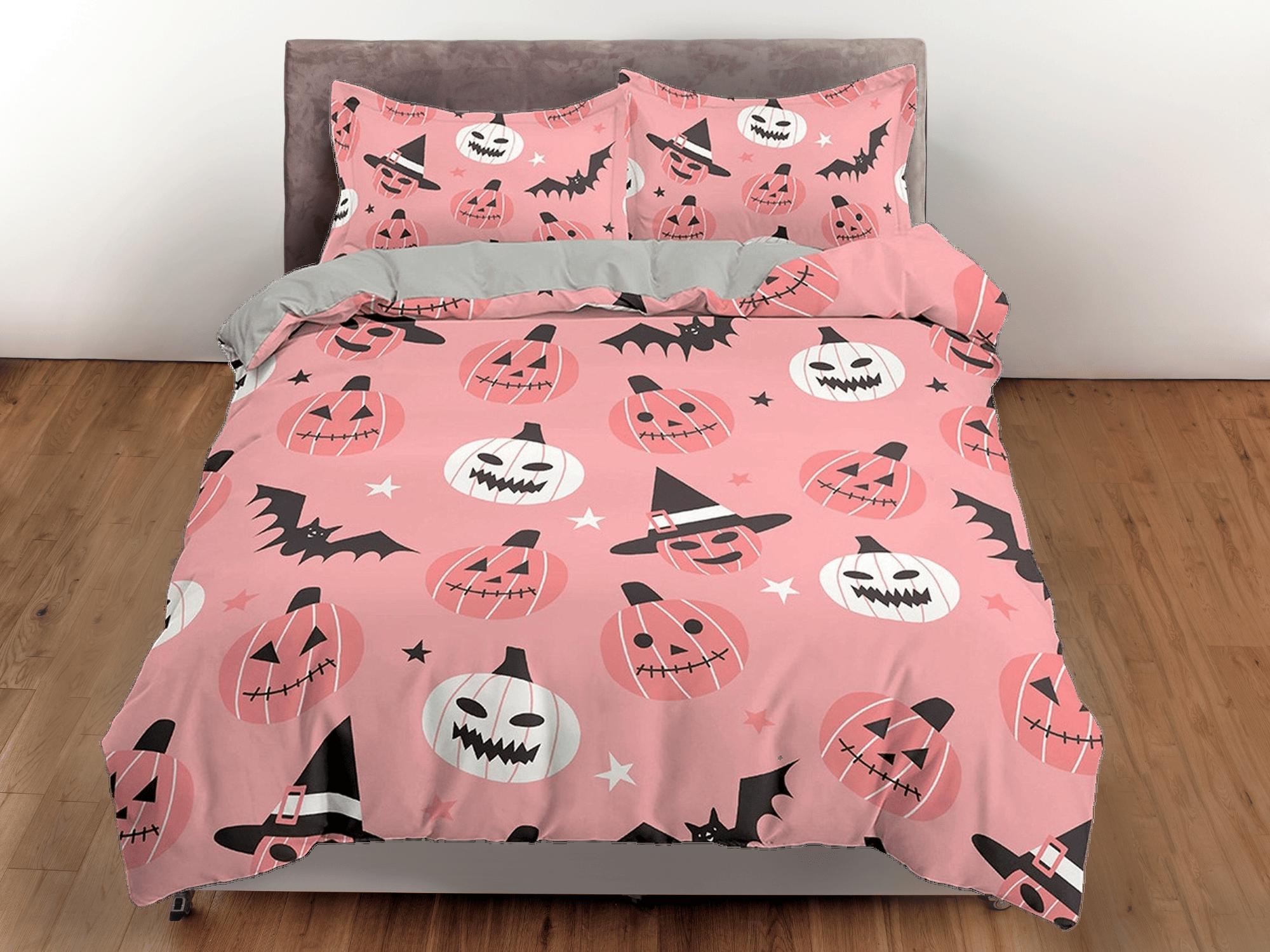 daintyduvet Cute pink halloween bedding & pillowcase, witchy duvet cover set dorm bedding, halloween decor, nursery toddler bedding, halloween gift