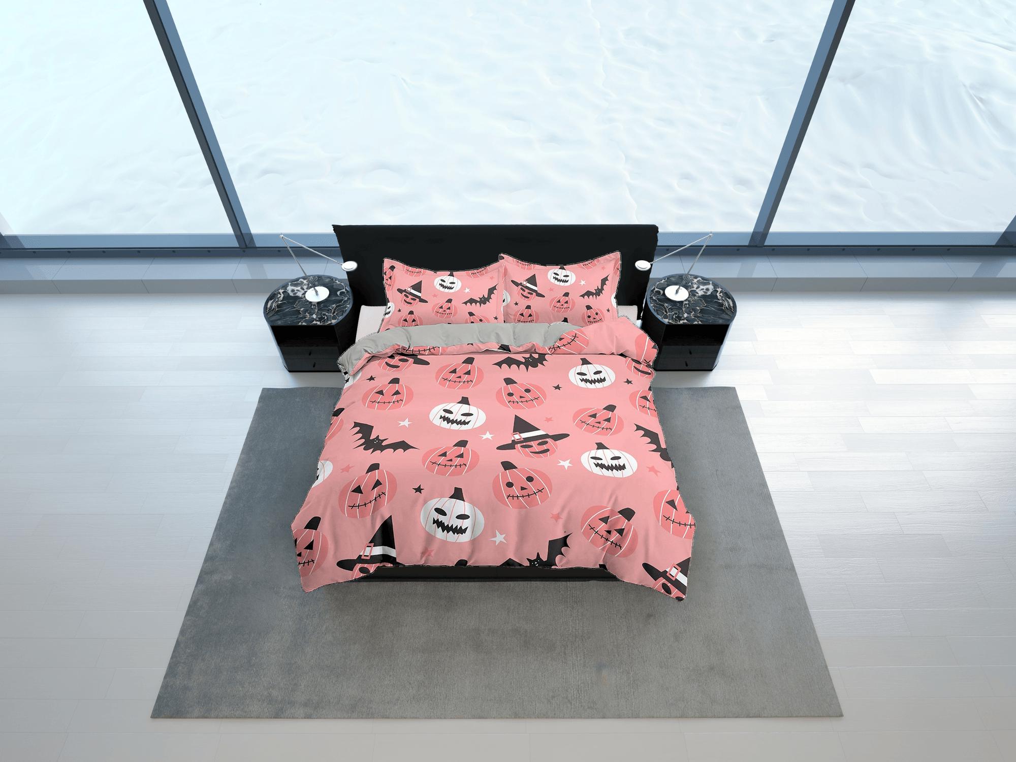 daintyduvet Cute pink halloween bedding & pillowcase, witchy duvet cover set dorm bedding, halloween decor, nursery toddler bedding, halloween gift