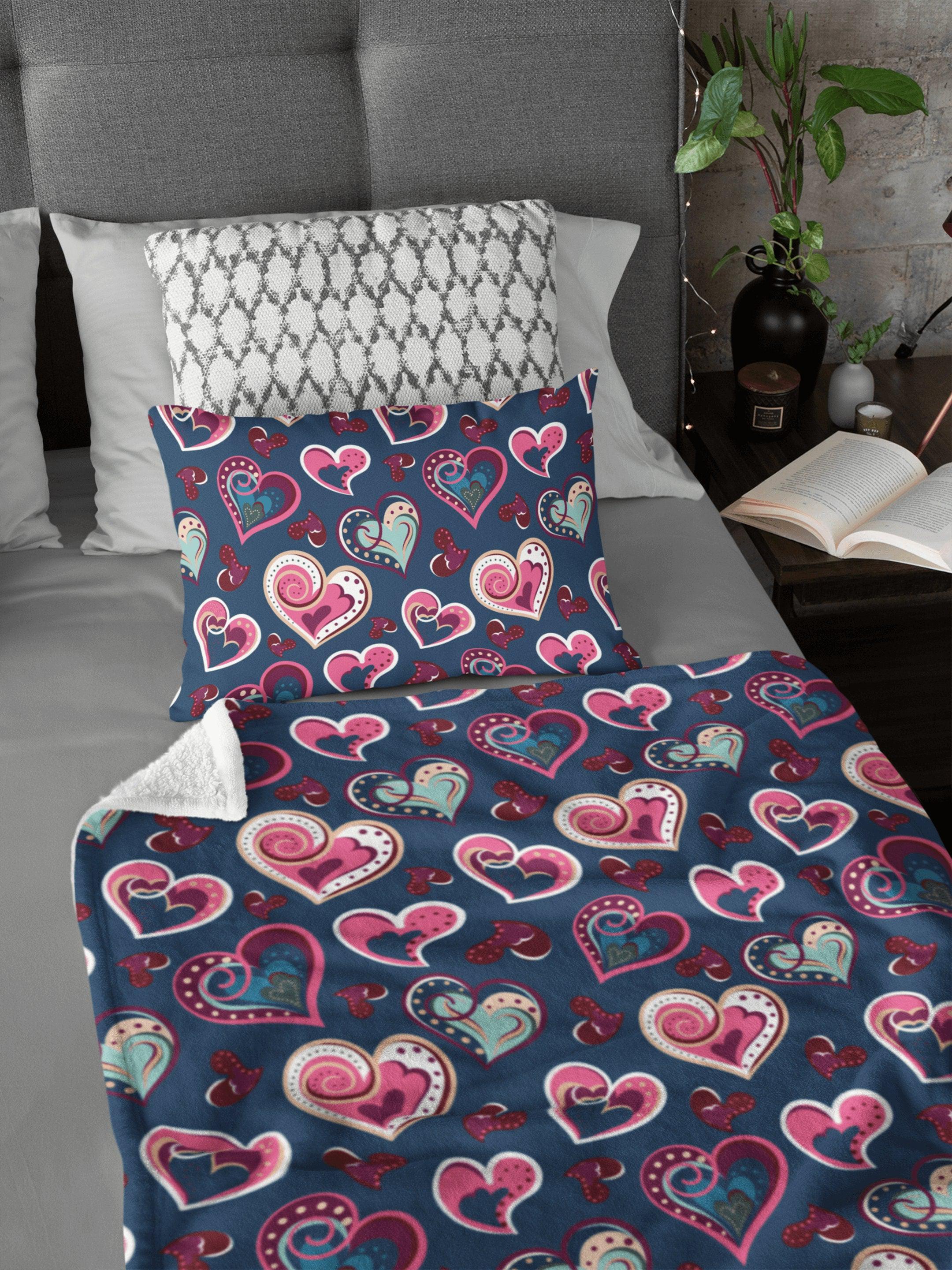 daintyduvet Cute Pink Hearts Pattern Soft Fluffy Velvet Flannel Fleece Throw Blanket