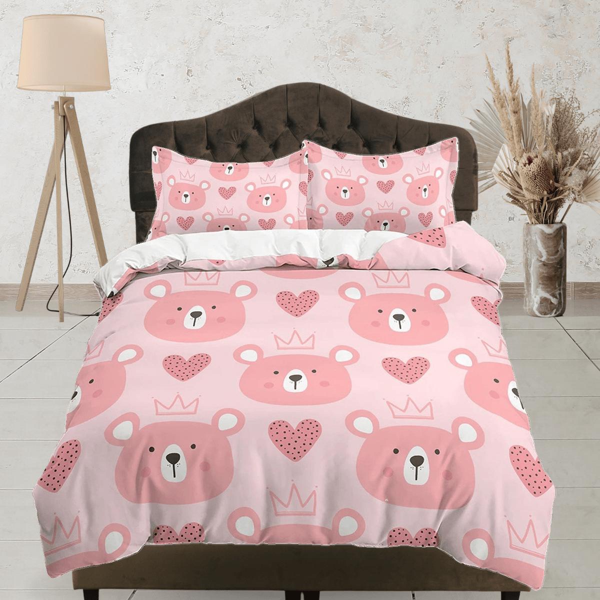 daintyduvet Cute princess bear pink girl toddler bedding, duvet cover for nursery kids, crib bedding, baby zipper bedding, king queen full twin