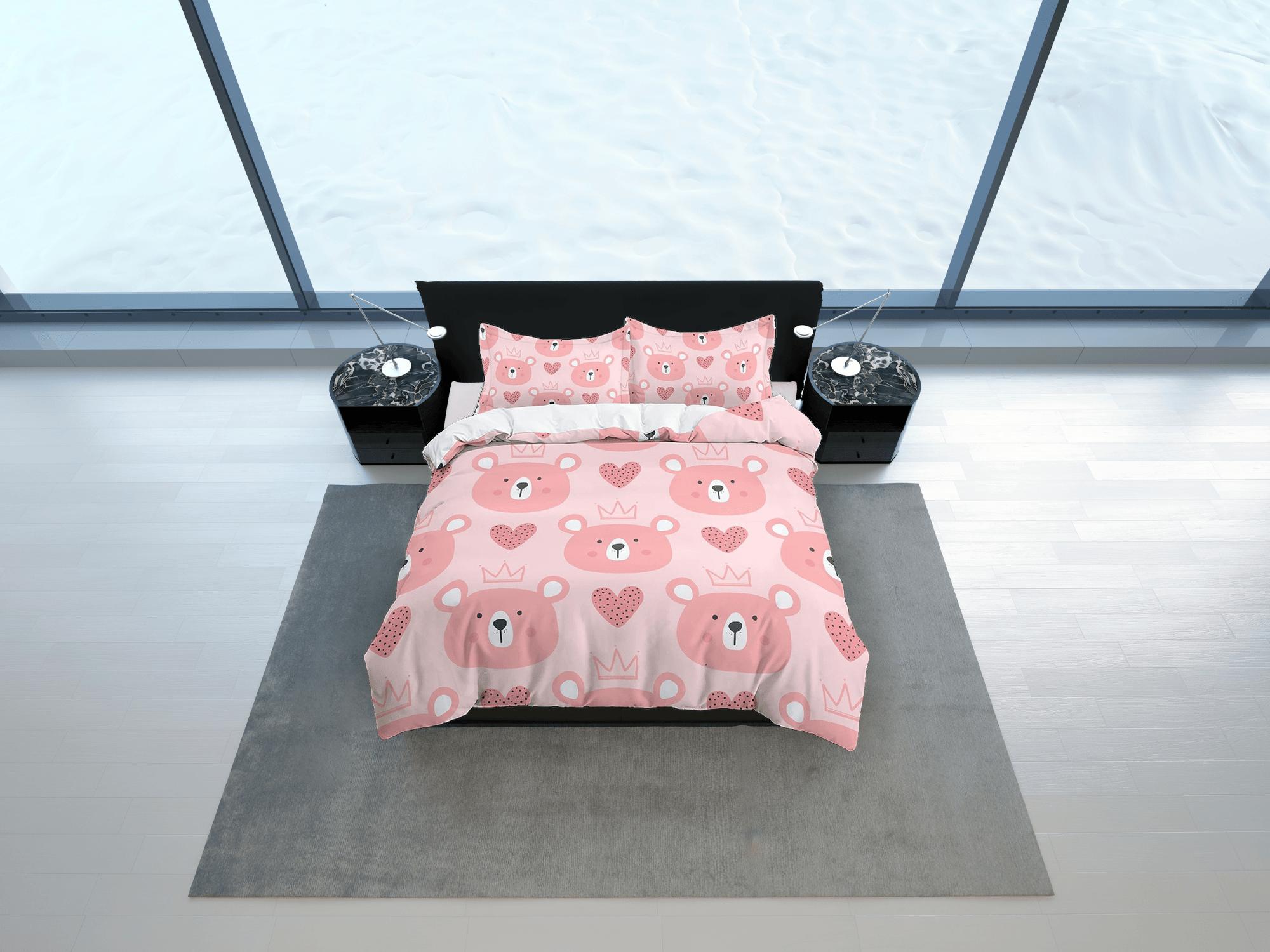 daintyduvet Cute princess bear pink girl toddler bedding, duvet cover for nursery kids, crib bedding, baby zipper bedding, king queen full twin