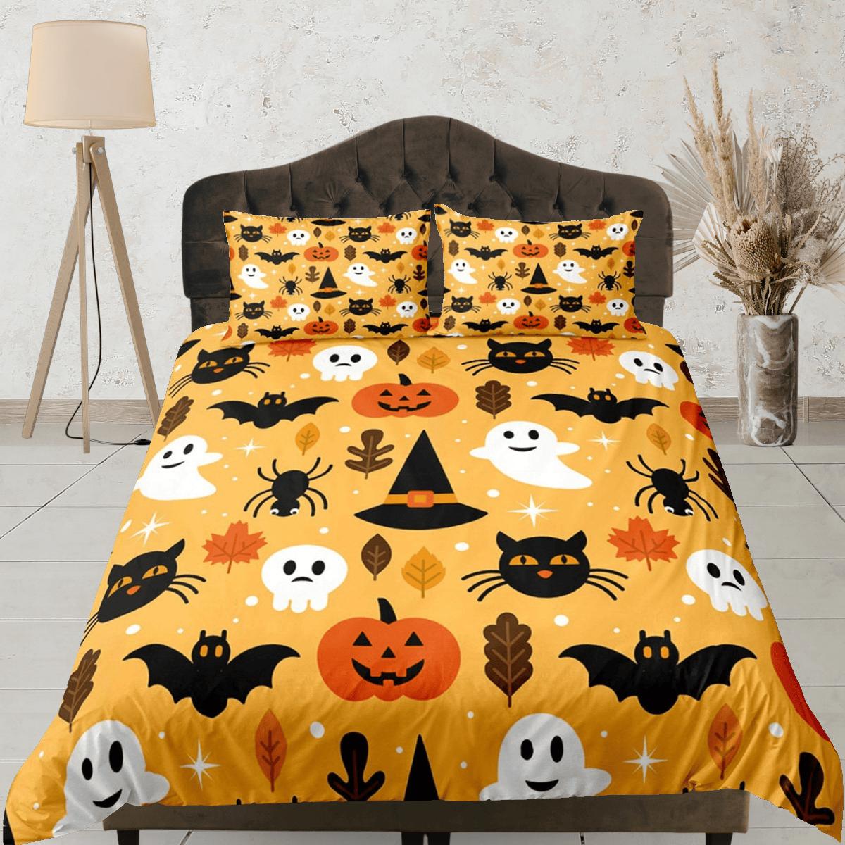 daintyduvet Cute pumpkin ghost spider black cat halloween bedding & pillowcase, yellow duvet cover, dorm bedding, toddler bedding, halloween gift