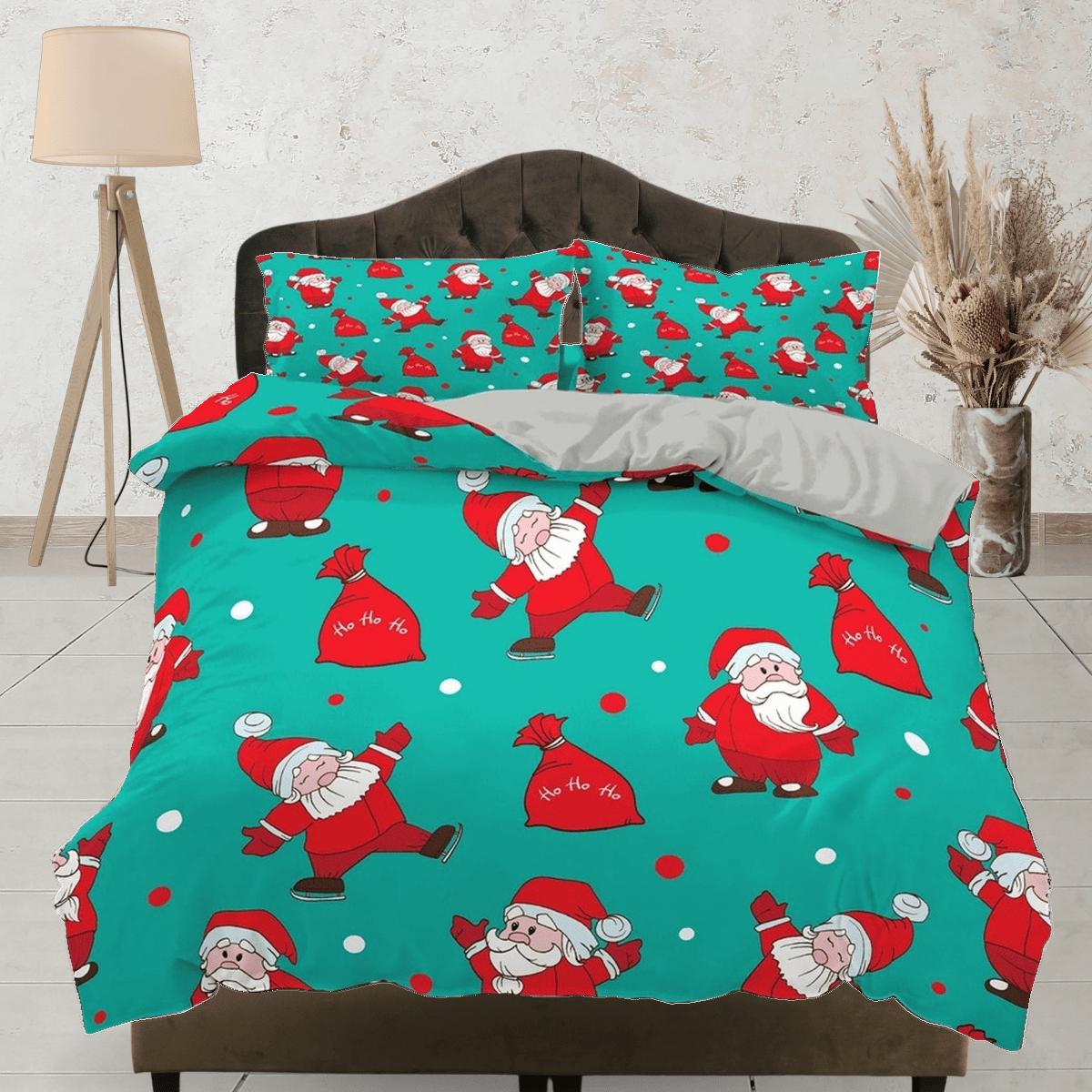 daintyduvet Cute Santa Claus pattern Christmas bedding pillowcase holiday gift sea green duvet cover king queen toddler bedding baby Christmas farmhouse