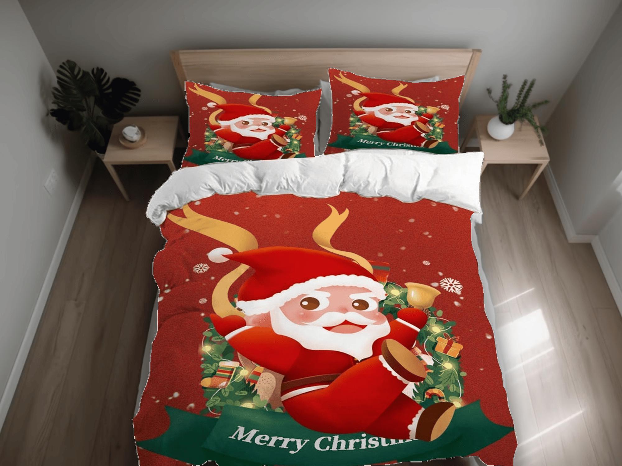 daintyduvet Cute Santa Claus Red Christmas bedding & pillowcase holiday gift duvet cover king queen twin toddler bedding baby Christmas farmhouse decor