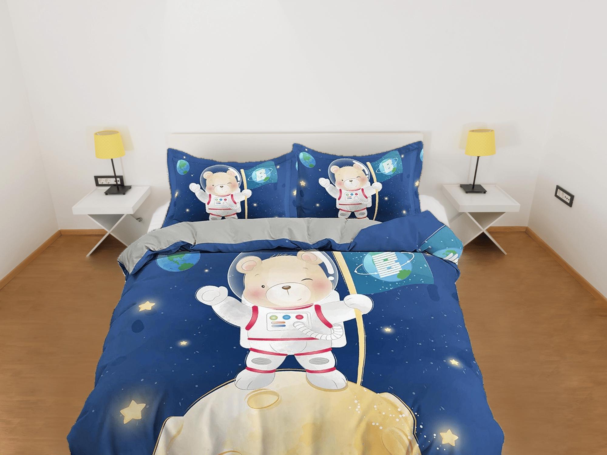 daintyduvet Cute Teddy Bear Astronaut Bedding, Duvet Cover Set & Pillowcase, Zipper Bedding, Dorm Bedding, Teens Adult Duvet King Queen Full Twin Single