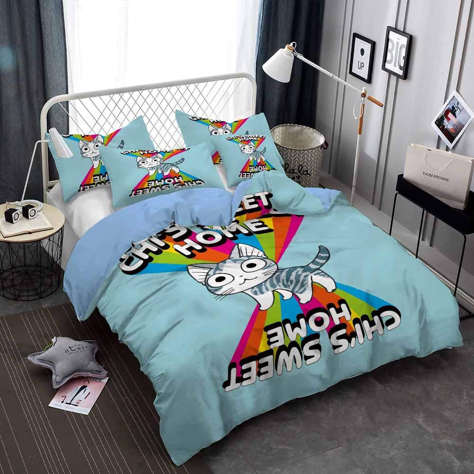 daintyduvet Cute wide eyed cat bedding, toddler bedding, kids duvet cover set, gift for cat lovers, baby bedding, baby shower gift, home sweet home