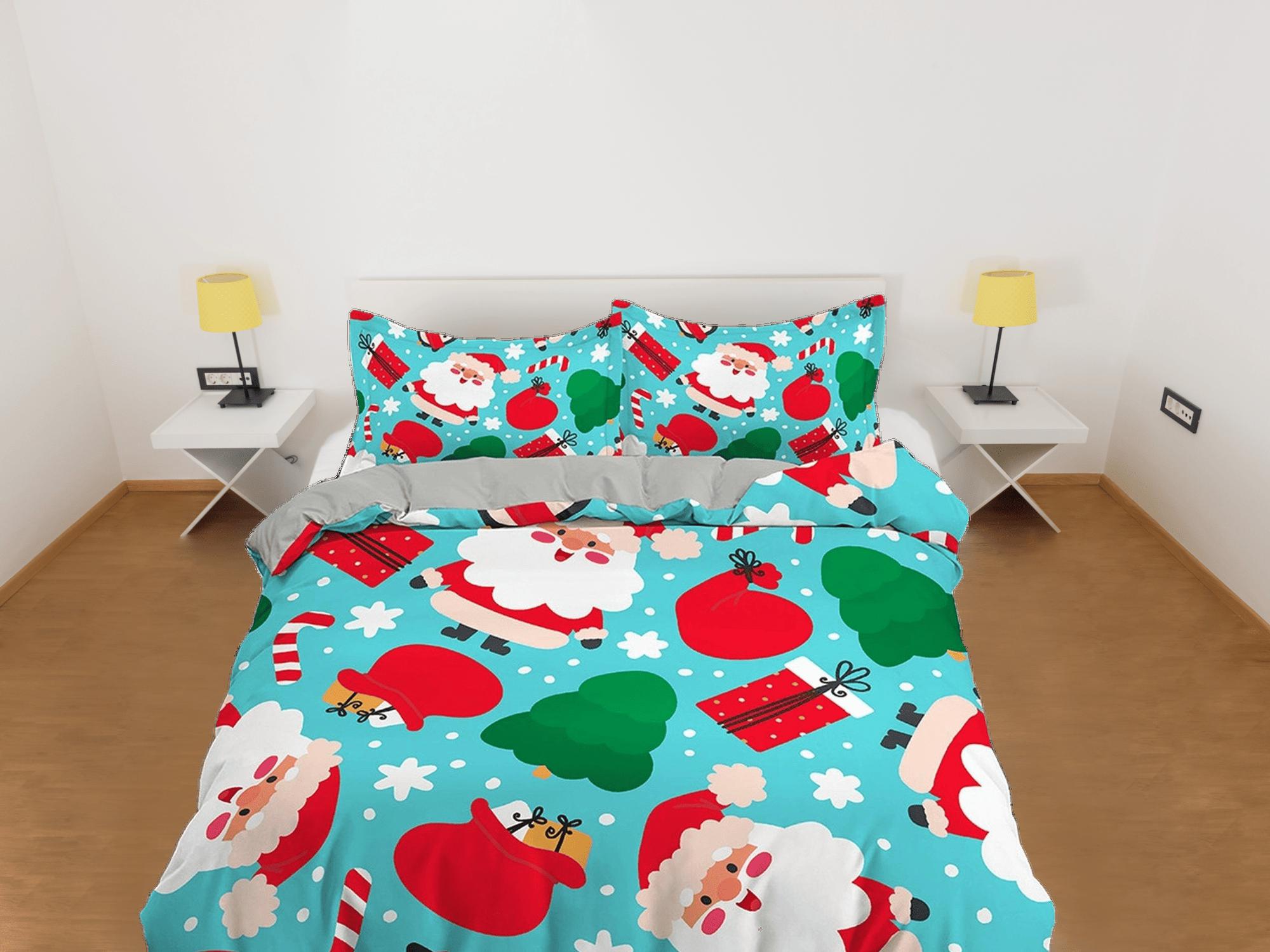 daintyduvet Cyan cute santa claus duvet cover set, christmas full size bedding & pillowcase, college bedding, crib toddler bedding, holiday gift