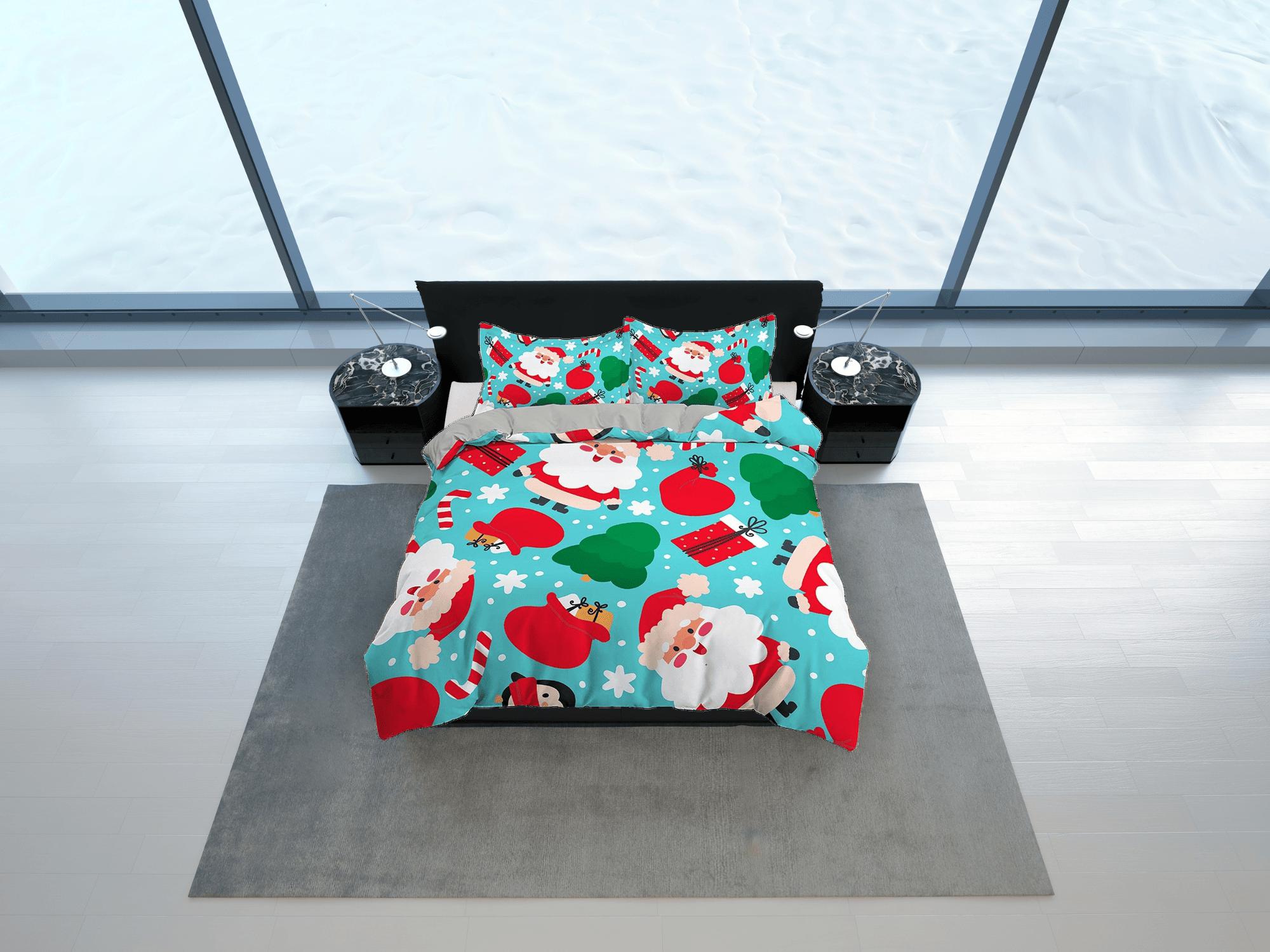 daintyduvet Cyan cute santa claus duvet cover set, christmas full size bedding & pillowcase, college bedding, crib toddler bedding, holiday gift