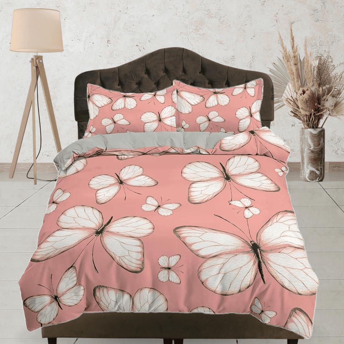 daintyduvet Dainty butterfly bedding peach pink duvet cover boho chic dorm bedding full size adult duvet king queen twin, nursery toddler bedding